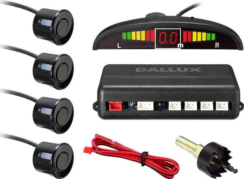 DALLUX, LED Display Parking Sensor,Car Reverse Backup Radar System,LED Display+Buzzer Alert+4 Black Color Parking sensors for Universal Auto Vehicle