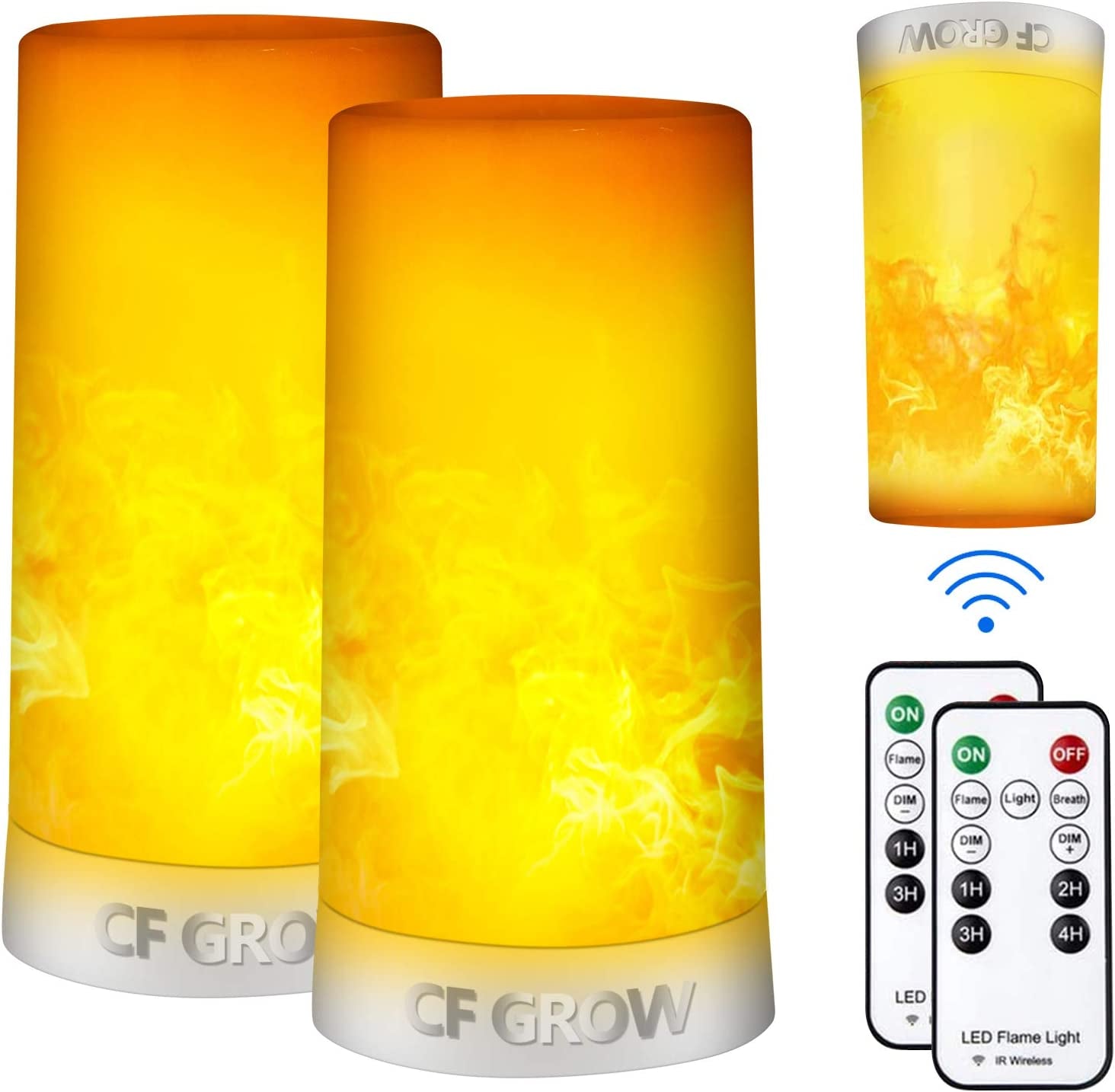 CFGROW, LED Flame Effect Light, CFGROW USB Rechargeable Battery Operated Flame Lamp, Fireplace Light with Remote & Timer,Waterproof Dimmable 4 Modes Flameless Candle Light for Room Party Bar Decor 2 PCS