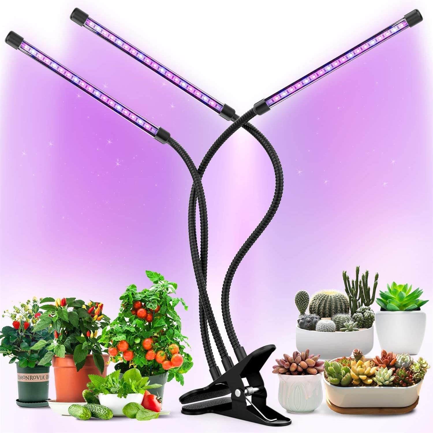 VNPONV, LED Grow Light for Indoor Plant, Timing, 3 Heads&13 Dimmable Levels, Plant Grow Light for Indoor Plant with Full Spectrum & Red Blue Spectrum, Adjustable Gooseneck, Auto On/Off Timing 3 9 12H, 3 Switch Modes