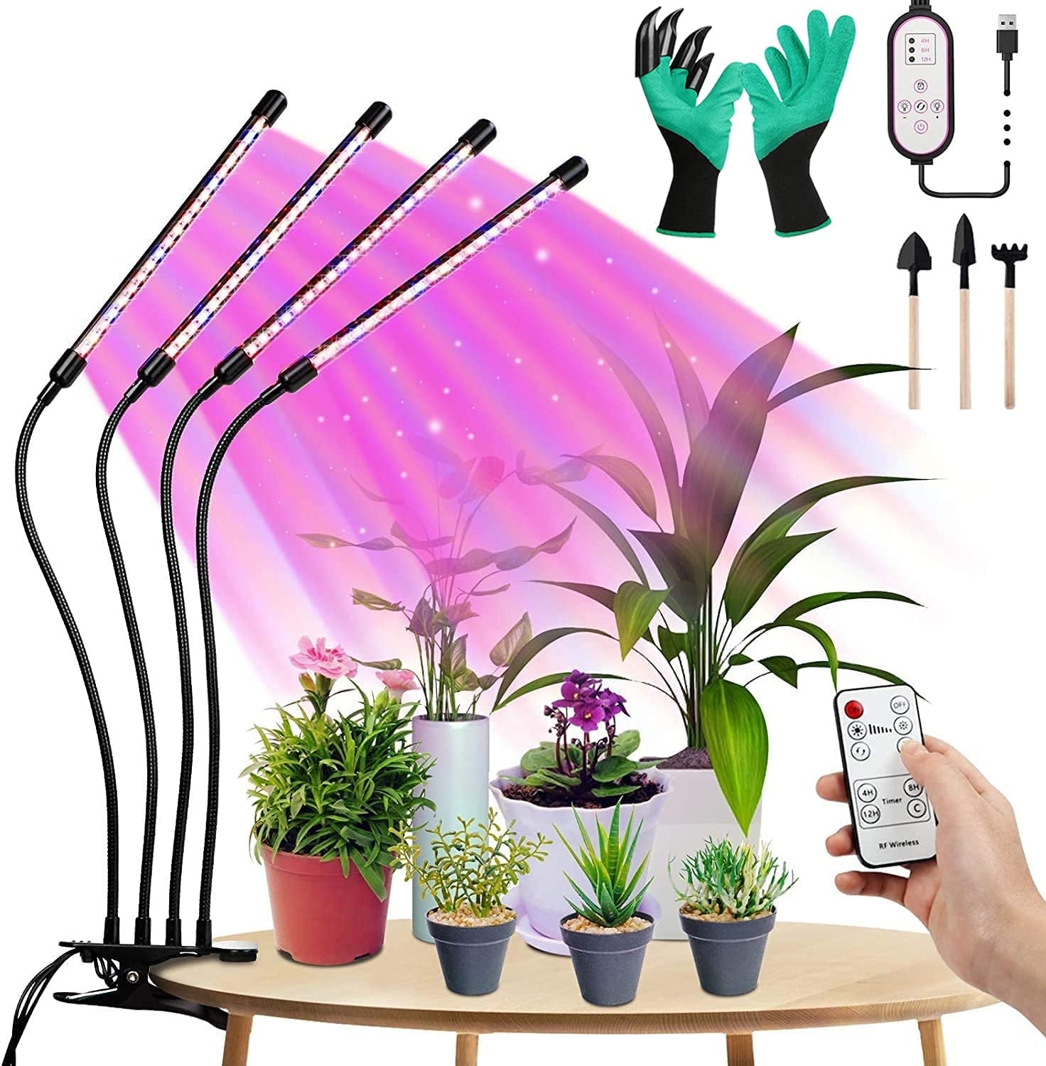 Geecol, LED Grow Lights with Remote for Indoor Plants, Geecol 80W Full Spectrum Plant Lights with Remote and Auto On/Off 3/9/12H Timer Function, 9 Dimmable Brightness for Indoor Succulent Plants Growth