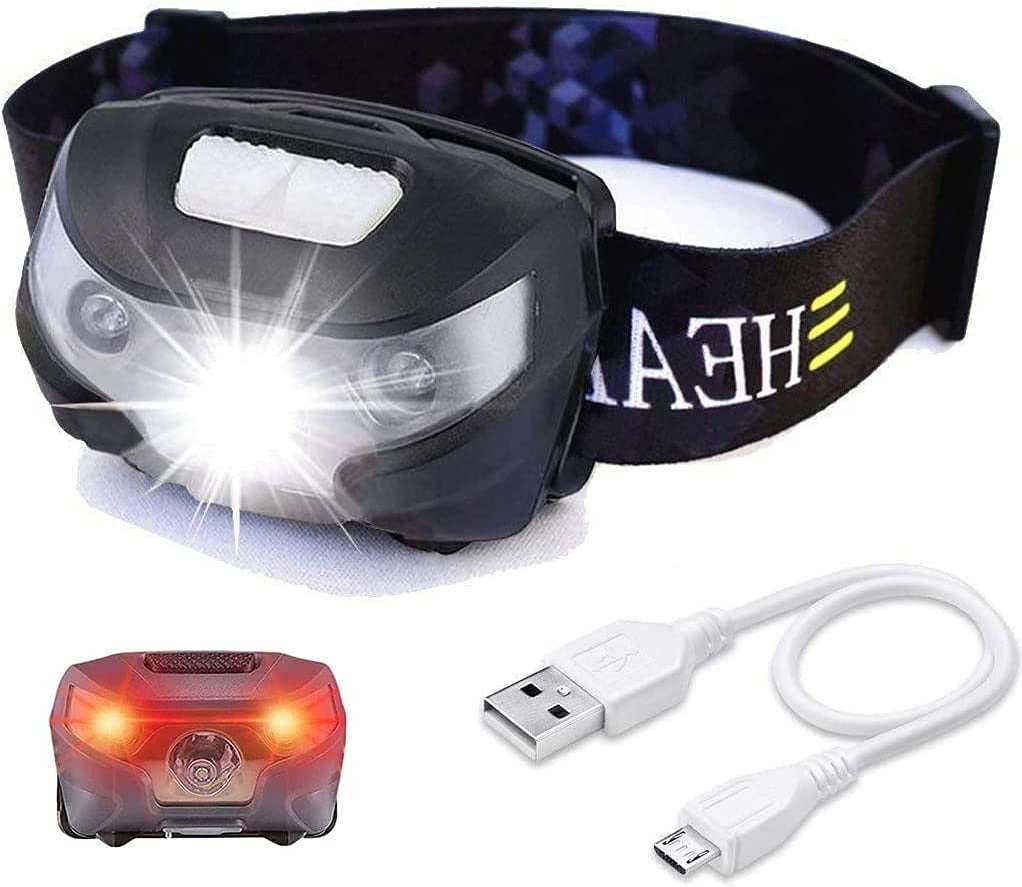 Fyvadio, LED Headlamp, Fyvadio USB Rechargeable Head Torch, Super Bright, 5 Modes, IPX4 Waterproof, Adjustable and Comfortable Headlamp Flashlights for Adults and Kids