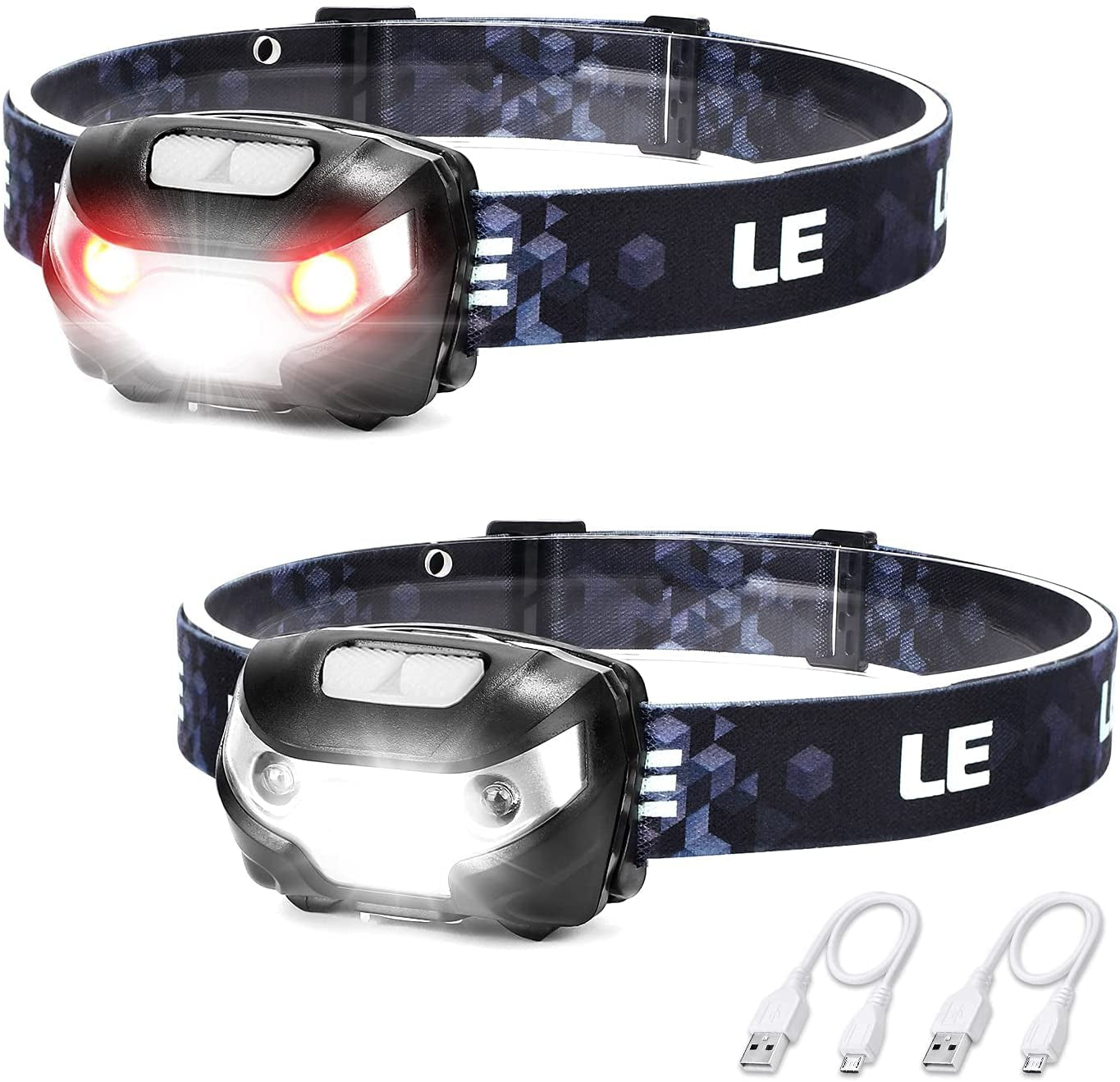 Lighting EVER, LED Headlamp Rechargeable, Super Bright Head Lamp with 5 Modes, 45°Tilt Comfortable Headlamp Flashlights for Adults and Kids, IPX4 Waterproof Headlight for Camping, Hiking, Running, Fishing, Reading