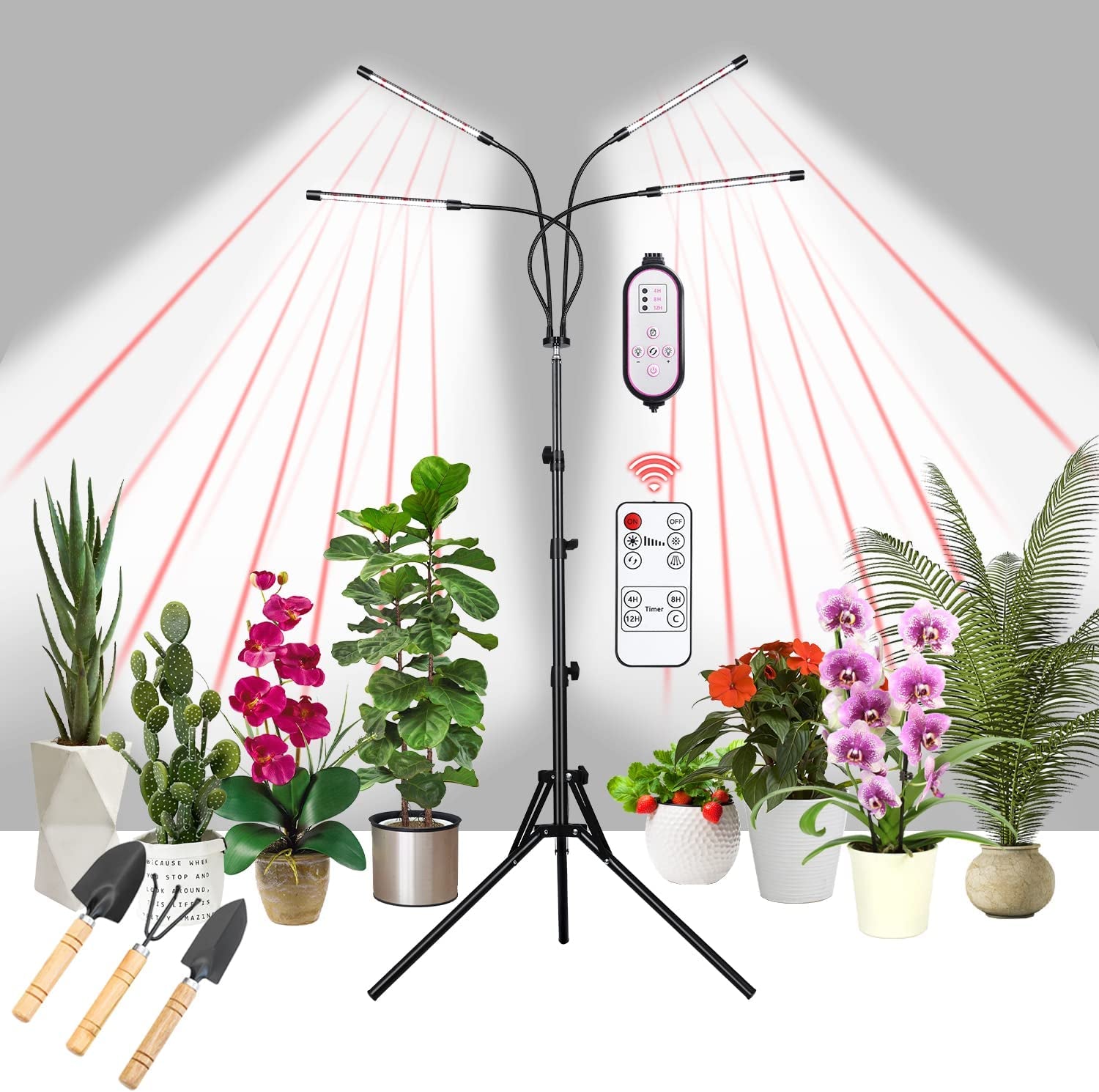 Hywyimlait, LED Plant Grow Lights for Indoor Plants Full Spectrum Red+White Light, 13-63 Inch Extendable Tripod, 4/8/12H Timer, 10 Dimming with Remote for Gardening (Upgrade 168 Leds with AU Adapter)