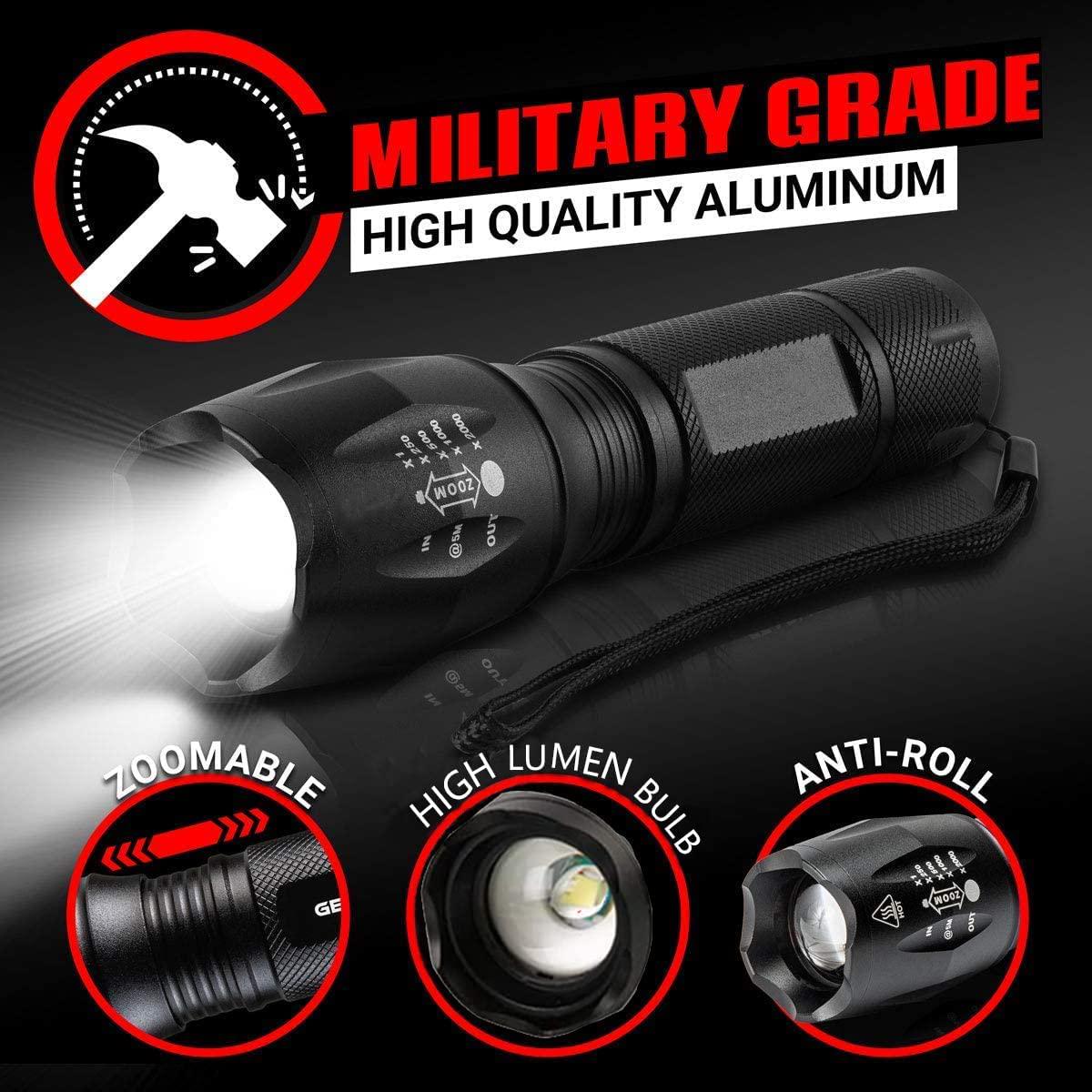 Dopssie, LED Torches, 800 Lumen Ultra Bright LED Tactical Flashlight with 5 Modes, Zoomable, Waterproof, Handheld Small Flashlight for Outdoor Camping, Emergency, and Hunting Included 1200mAh Rechargeable Battery