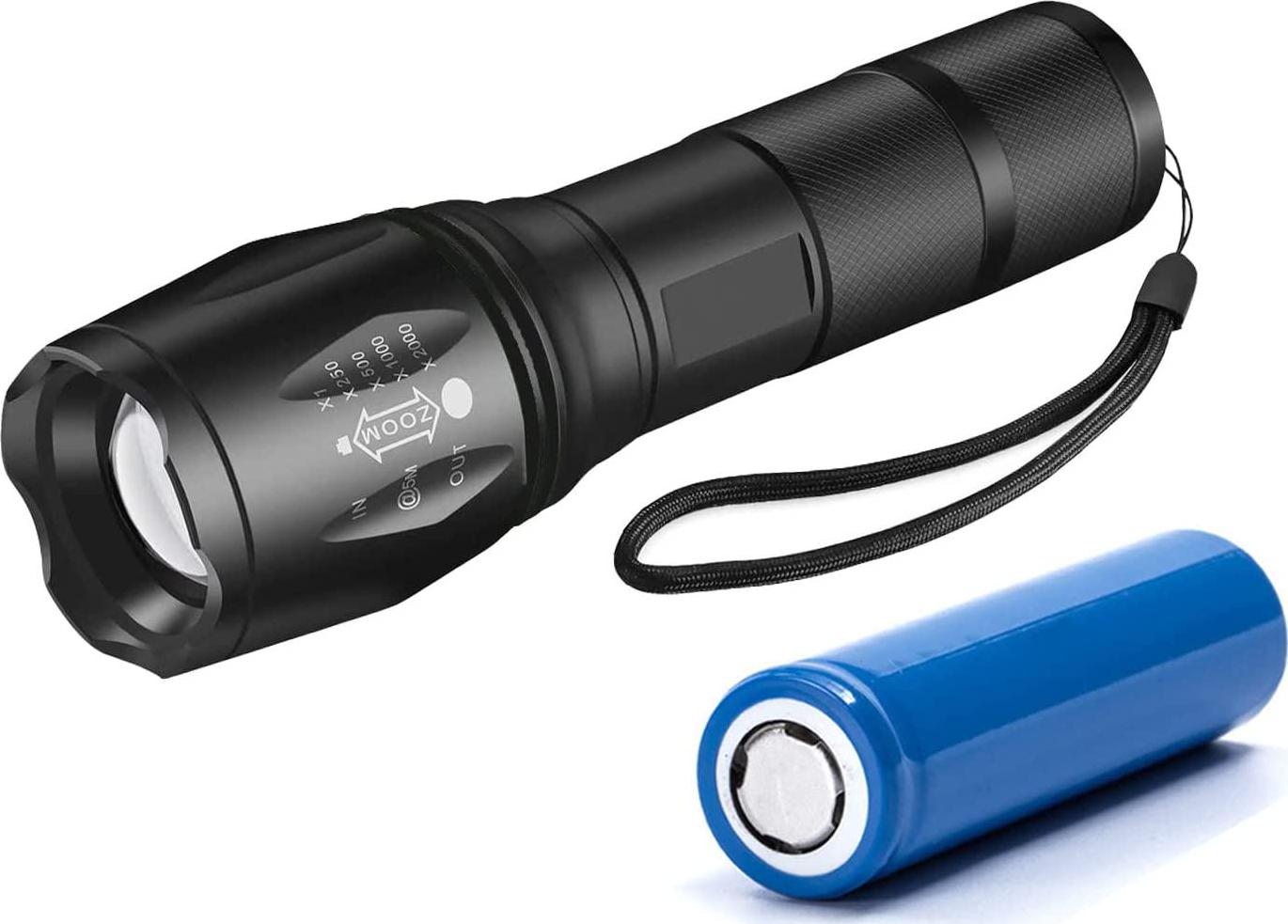 Dopssie, LED Torches, 800 Lumen Ultra Bright LED Tactical Flashlight with 5 Modes, Zoomable, Waterproof, Handheld Small Flashlight for Outdoor Camping, Emergency, and Hunting Included 1200mAh Rechargeable Battery