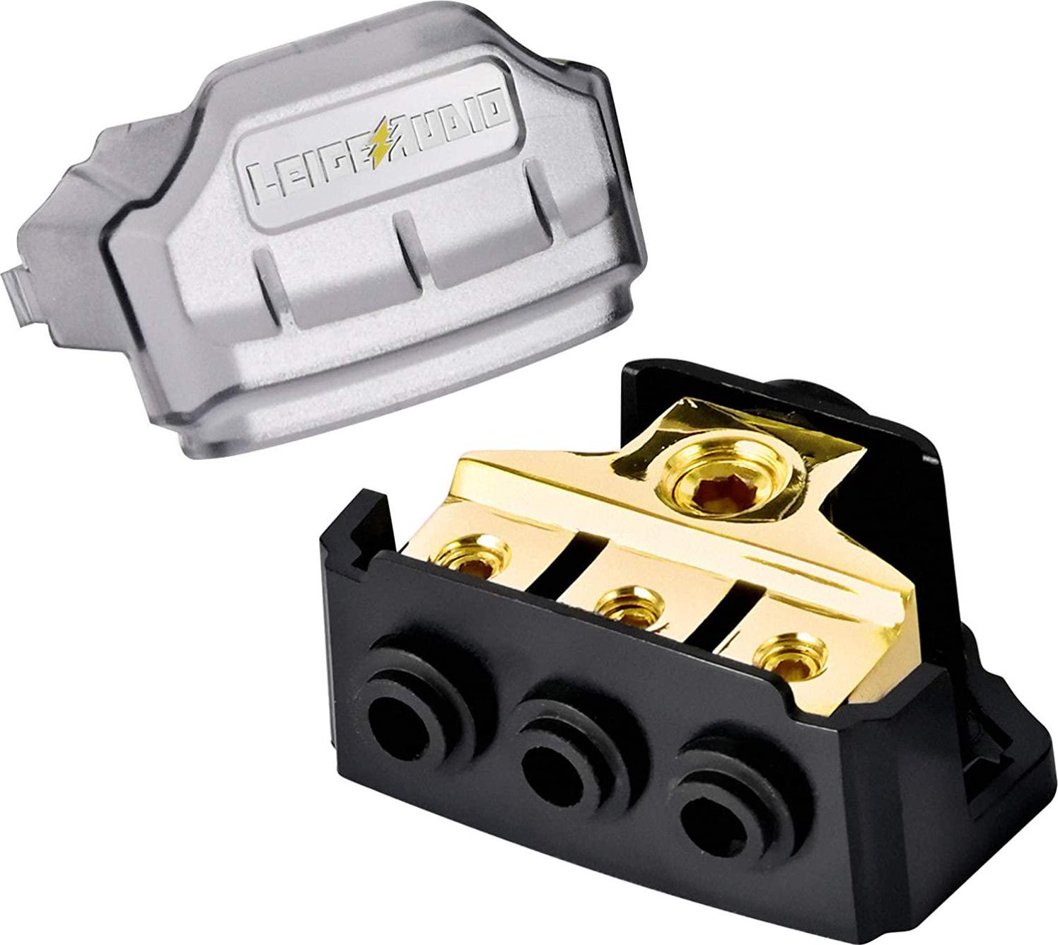 LEIGESAUDIO, LEIGESAUDIO 0/2/4 Gauge in 4/8/10 Gauge Out Copper Power Distribution Block for Car Audio Splitter (1 in 3 Out)