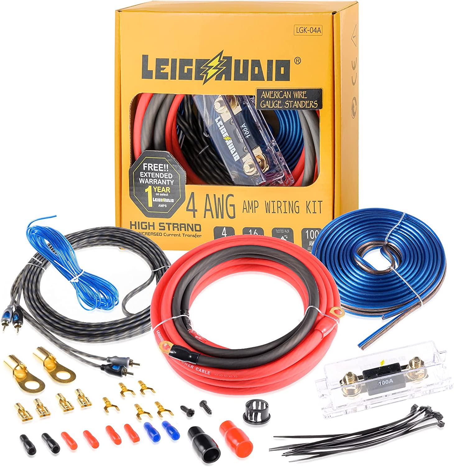LEIGESAUDIO, LEIGESAUDIO 4 Gauge Amp Wiring Kit Ture 4 AWG Amplifier Installation Wiring Kit - Car Subwoofer Wiring Kit Helps You Make Connections and Brings Power to Your Radio, Subwoofer and Speakers