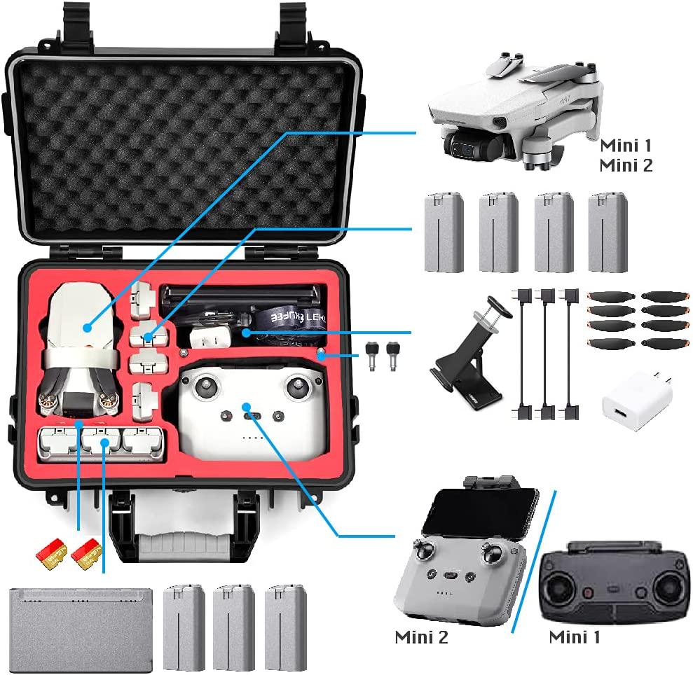LEKUFEE, LEKUFEE Waterproof Hard Case Compatible with DJI Mavic Mini 2 Combo/Mavic Mini SE Combo/ Mavic Mini Drone and Mavic Mini Accessories(CASE ONLY)