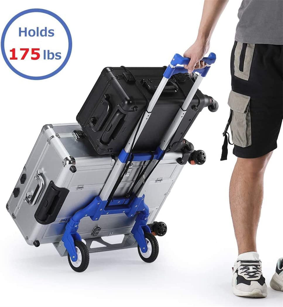 LELYFIT, LELYFIT Lightweight Collapsible Folding Hand Truck, Folding Trolley Shopping Cart with Stretchable Expansion Base, 2 X Bungee Cord (Blue)