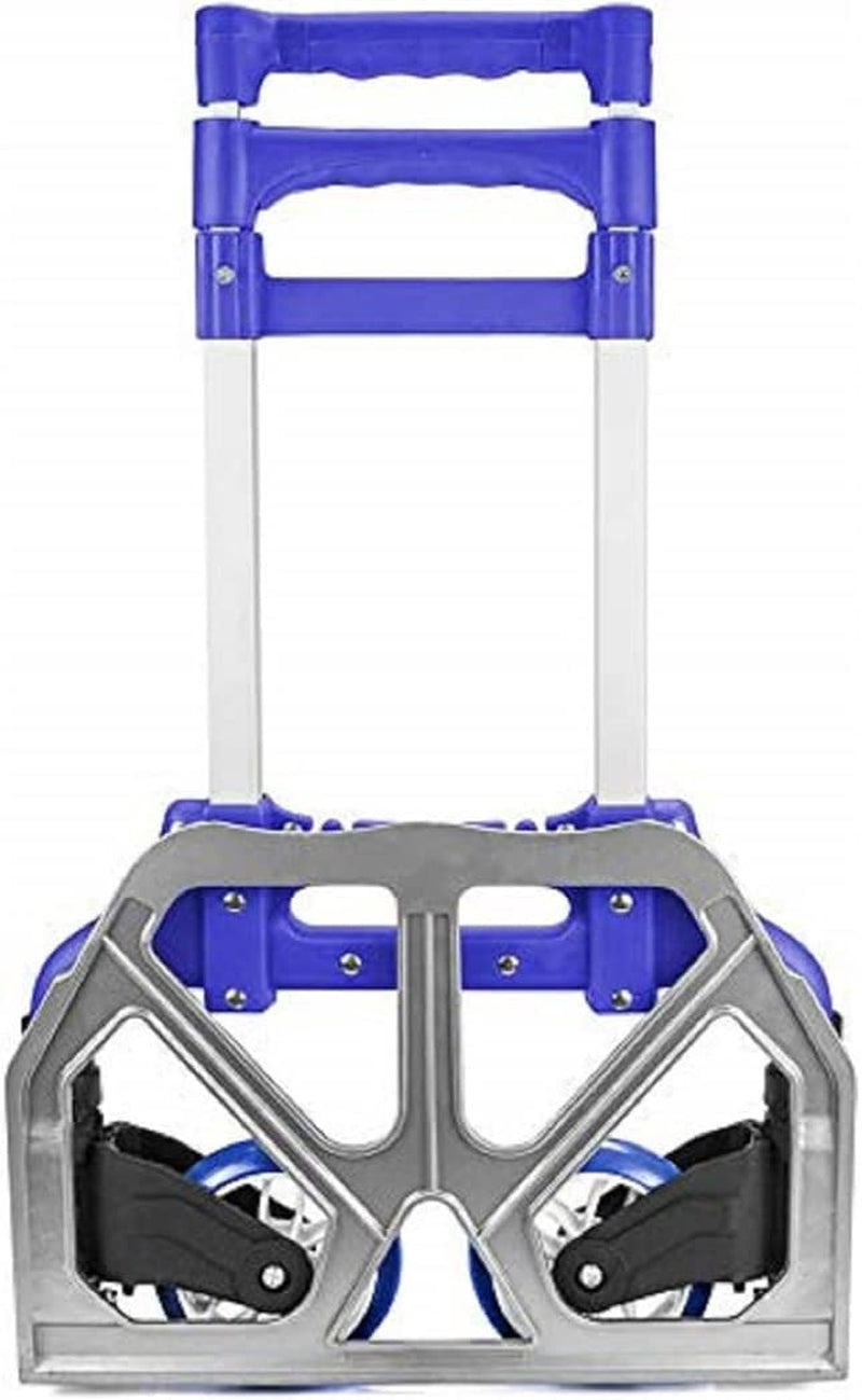 LELYFIT, LELYFIT Lightweight Collapsible Folding Hand Truck, Folding Trolley Shopping Cart with Stretchable Expansion Base, 2 X Bungee Cord (Blue)