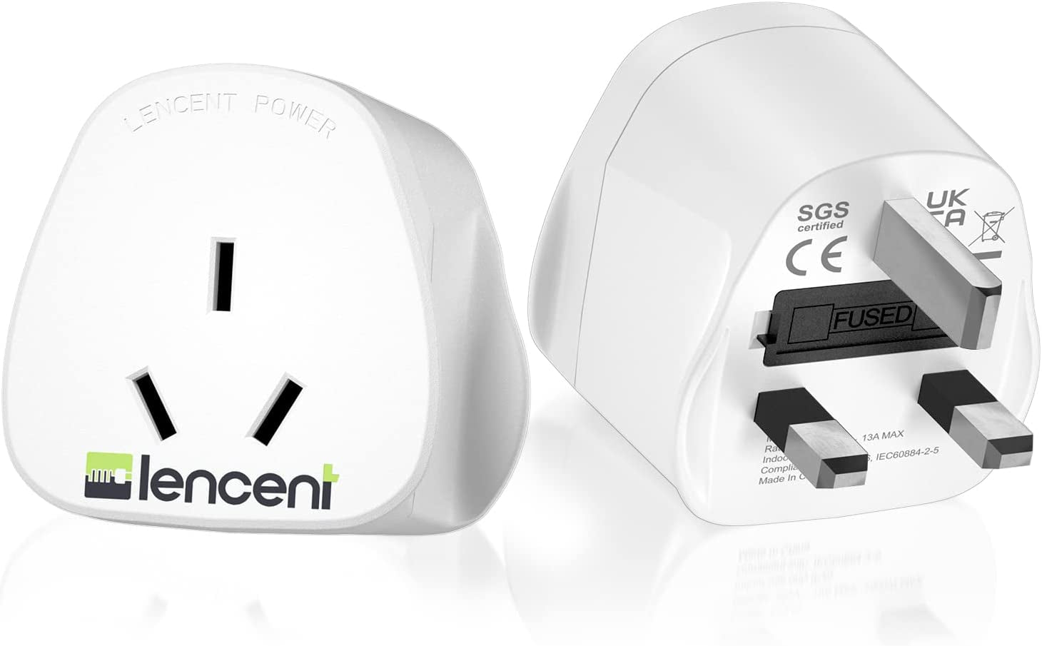 LENCENT, LENCENT 2X AU to UK Plug Adapter, Grounded Australian Visitors Travel Converter, Converts All Type I Plugs from UK Ireland Britain Scotland and More (Type G)