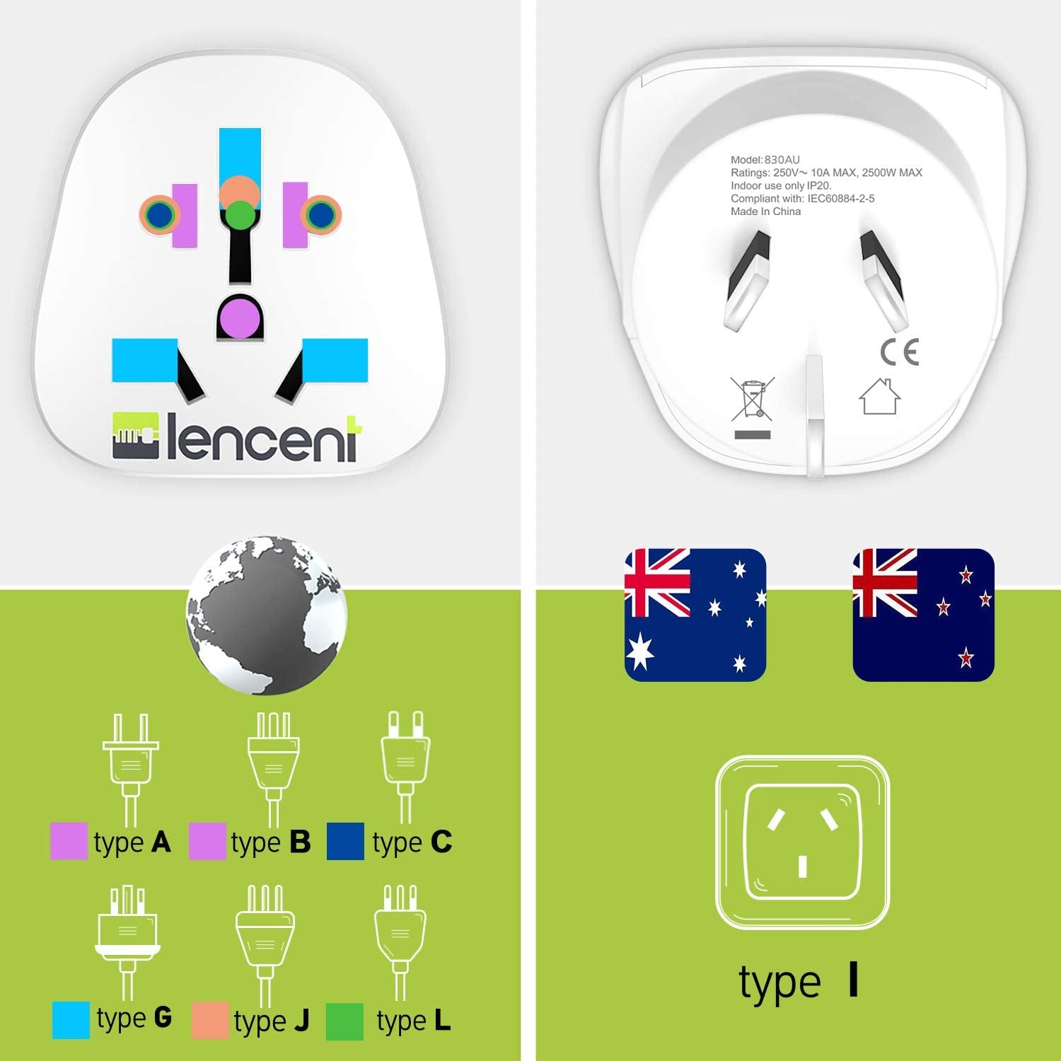 LENCENT, LENCENT 2X World to Australia Travel Adapter, Visitor from Usa/Europe/United Kingdom to 3 Pin AU Adapter Plug [USA to AU Adapter, UK to AU Adapter]