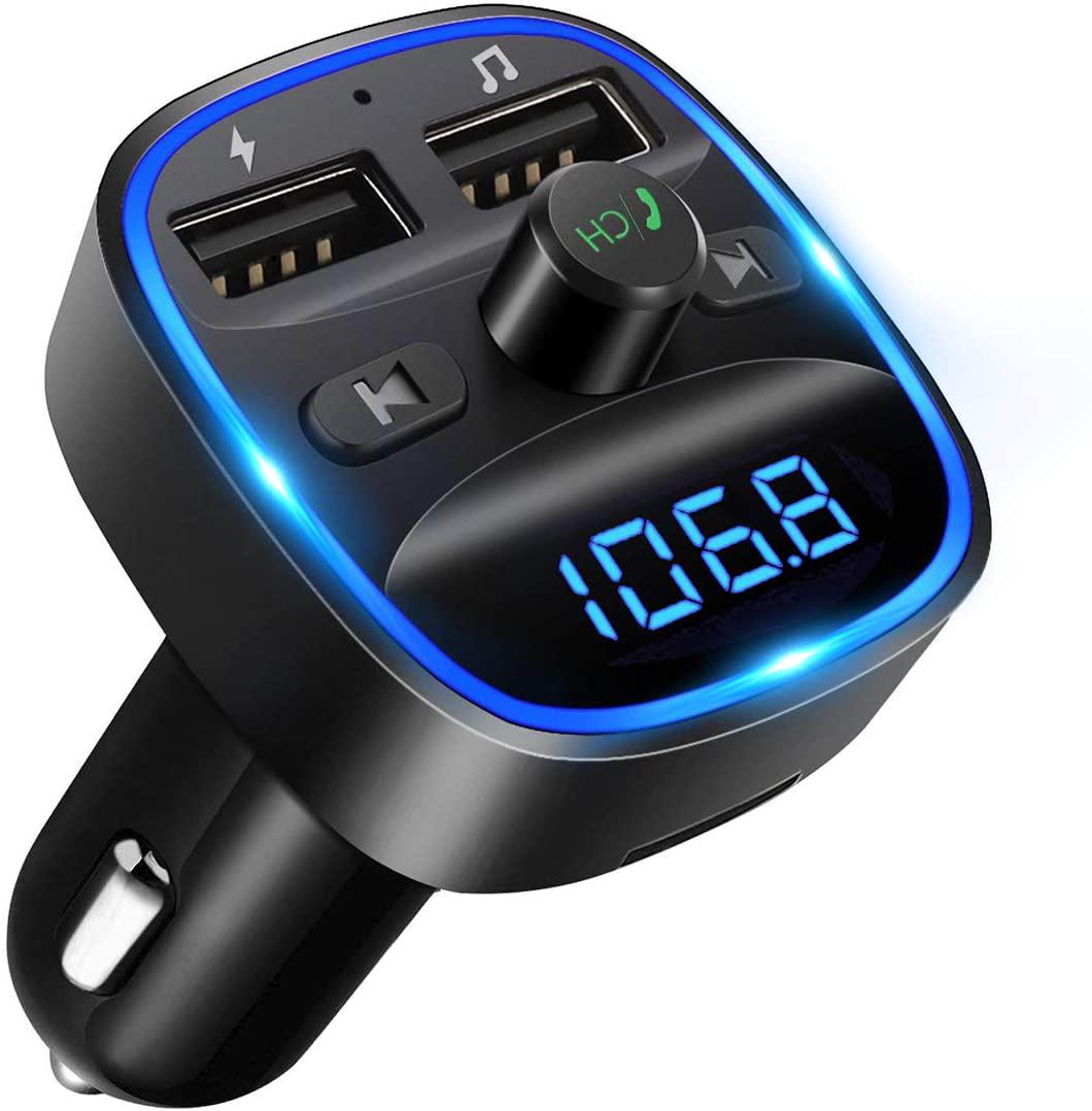 LENCENT, LENCENT FM Transmitter, Bluetooth FM Transmitter Wireless Radio Adapter Car Kit with Dual USB Charging Car Charger MP3 Player Support TF Card and USB Disk