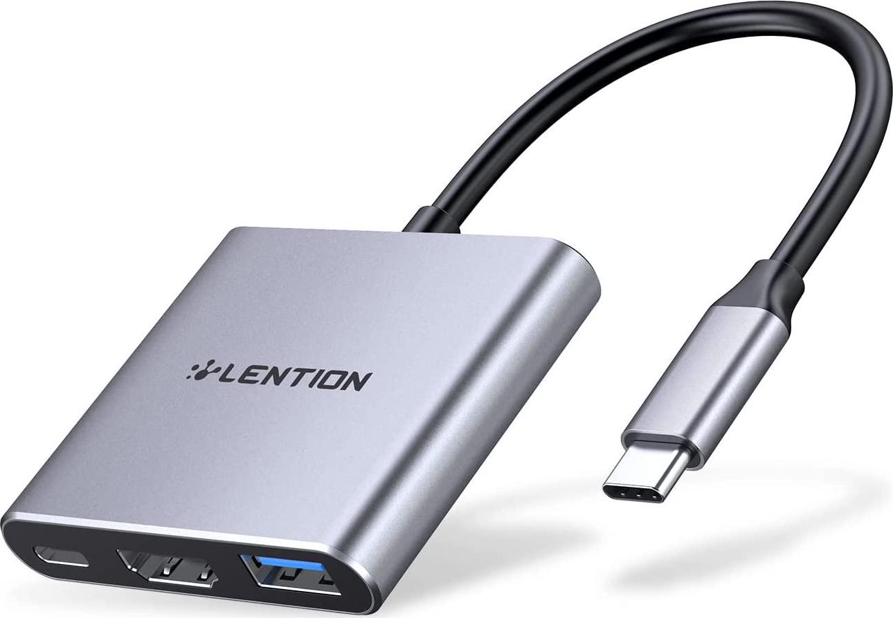 LENTION, LENTION 3-in-1 USB C Hub with 100W Type C Power Delivery, USB 3.0 and 4K HDMI Adapter Compatible 2022-2016 MacBook Pro 13/15/16, New Mac Air/Surface, ChromeBook, More (CB-C14, Space Gray)