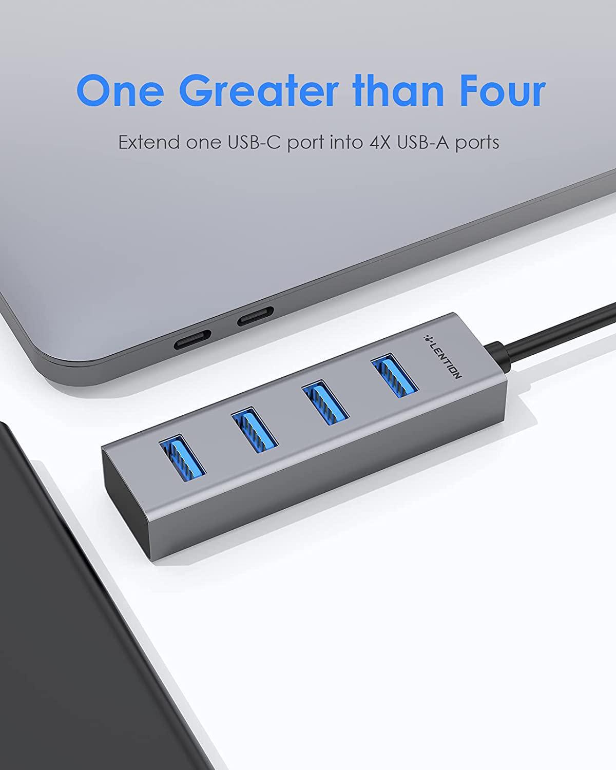 LENTION, LENTION 4-in-1 USB C Hub, 4 USB 3.0 Ports, USB C to USB A Multiport Adapter for 2022-2016 MacBook Pro, Mac Air and Surface, iPad Pro, Chromebook, More, Stable Driver Certified (CB-C22s, Space Gray)
