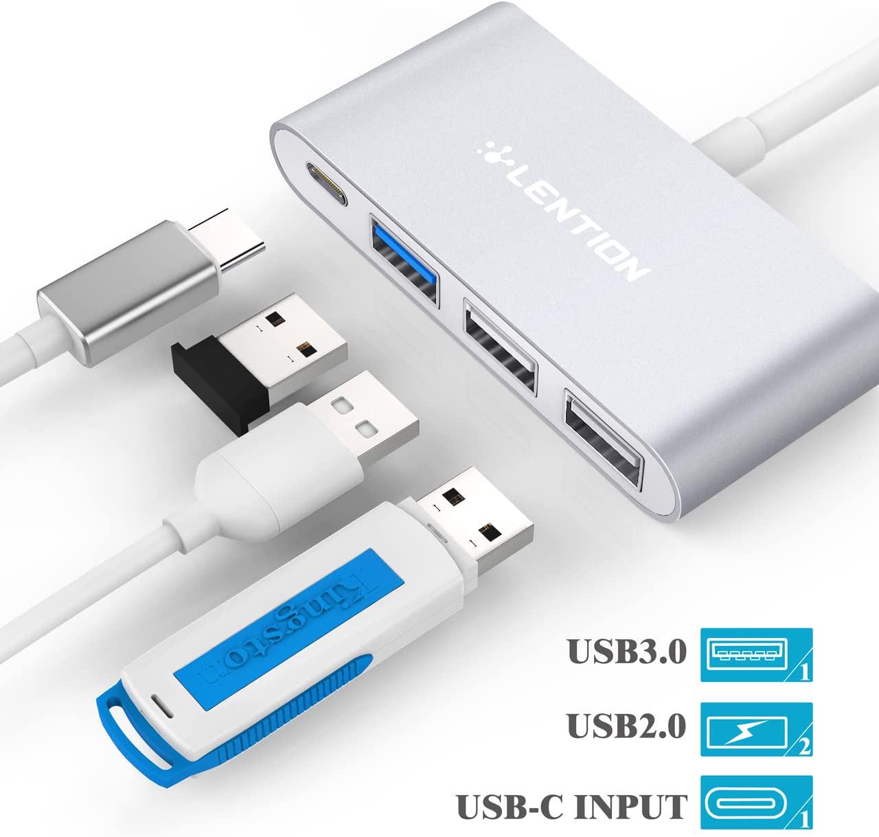 LENTION, LENTION 4-in-1 USB-C Hub with Type C, USB 3.0, USB 2.0 Compatible 2022-2016 MacBook Pro 13/15/16, New Mac Air/Surface, ChromeBook, More, Multiport Charging and Connecting Adapter (CB-C13, Silver)