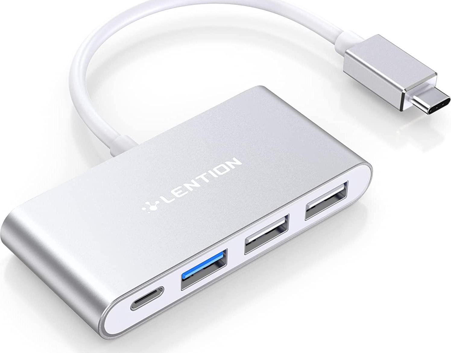 LENTION, LENTION 4-in-1 USB-C Hub with Type C, USB 3.0, USB 2.0 Compatible 2022-2016 MacBook Pro 13/15/16, New Mac Air/Surface, ChromeBook, More, Multiport Charging and Connecting Adapter (CB-C13, Silver)