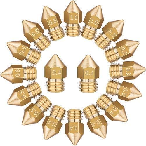 LEOWAY, LEOWAY 18 Pcs MK8 Extruder Nozzle M6 3D Printer Brass Nozzle with 7 Different Sizes (0.2mm, 0.3mm, 0.4mm, 0.5mm, 0.6mm, 0.8mm, 1.0mm) for 1.75MM MK8 Makerbot, Ender-3 Series/Ender-5 Series/CR-10