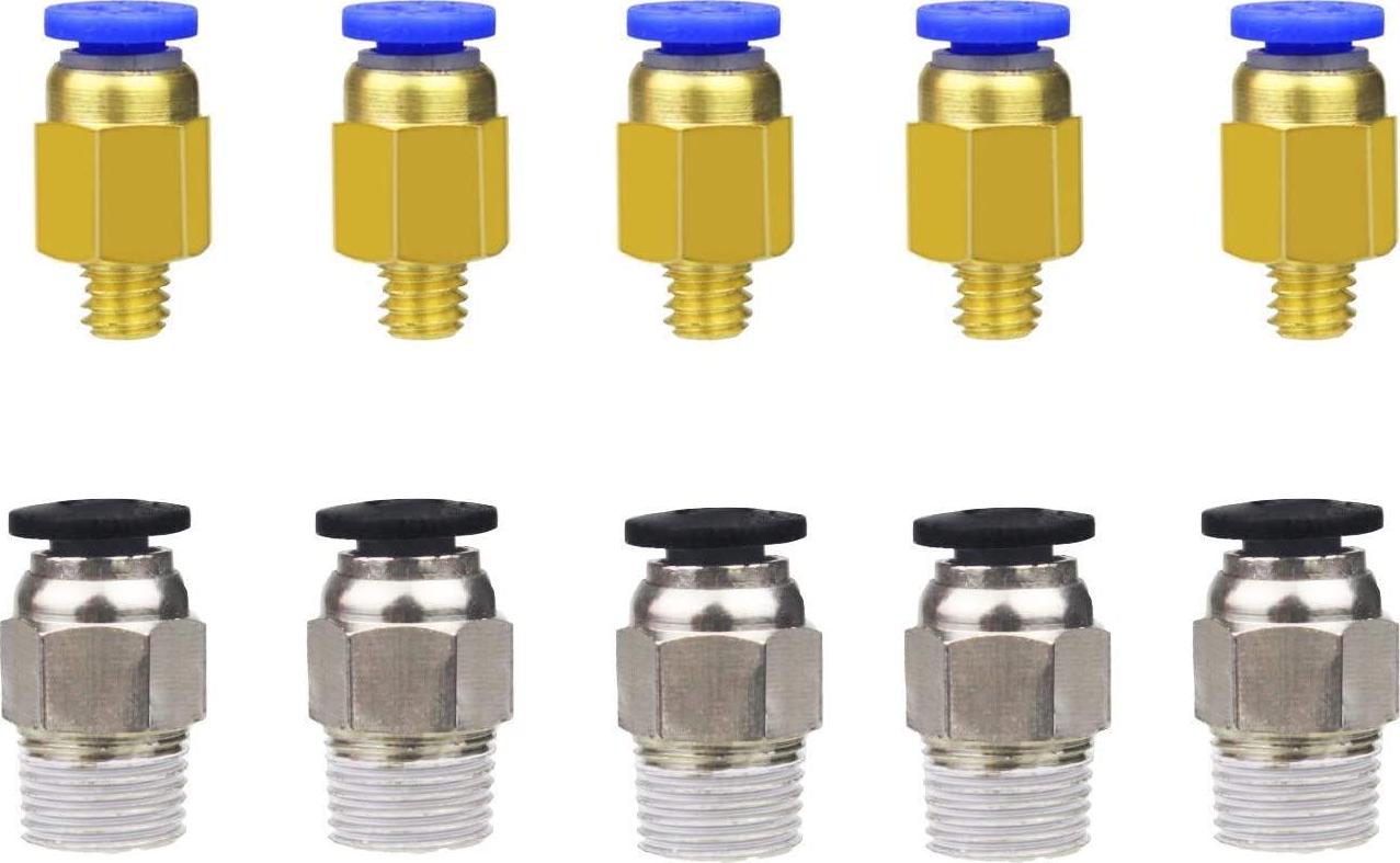 LEOWAY, LEOWAY PC4-M10 Straight Pneumatic Fitting Push to Connect + PC4-M6 Quick in Fitting for 3D Printer Bowden Extruder (Pack of 10pcs)