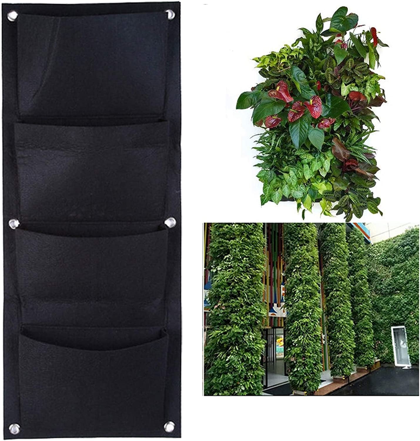 LERTREE, LERTREE 4 Pockets Garden Wall Planter Vertical Flower Plants Hanging Planting Growing Bag Pot Container 11.8 X 39.4 Inch