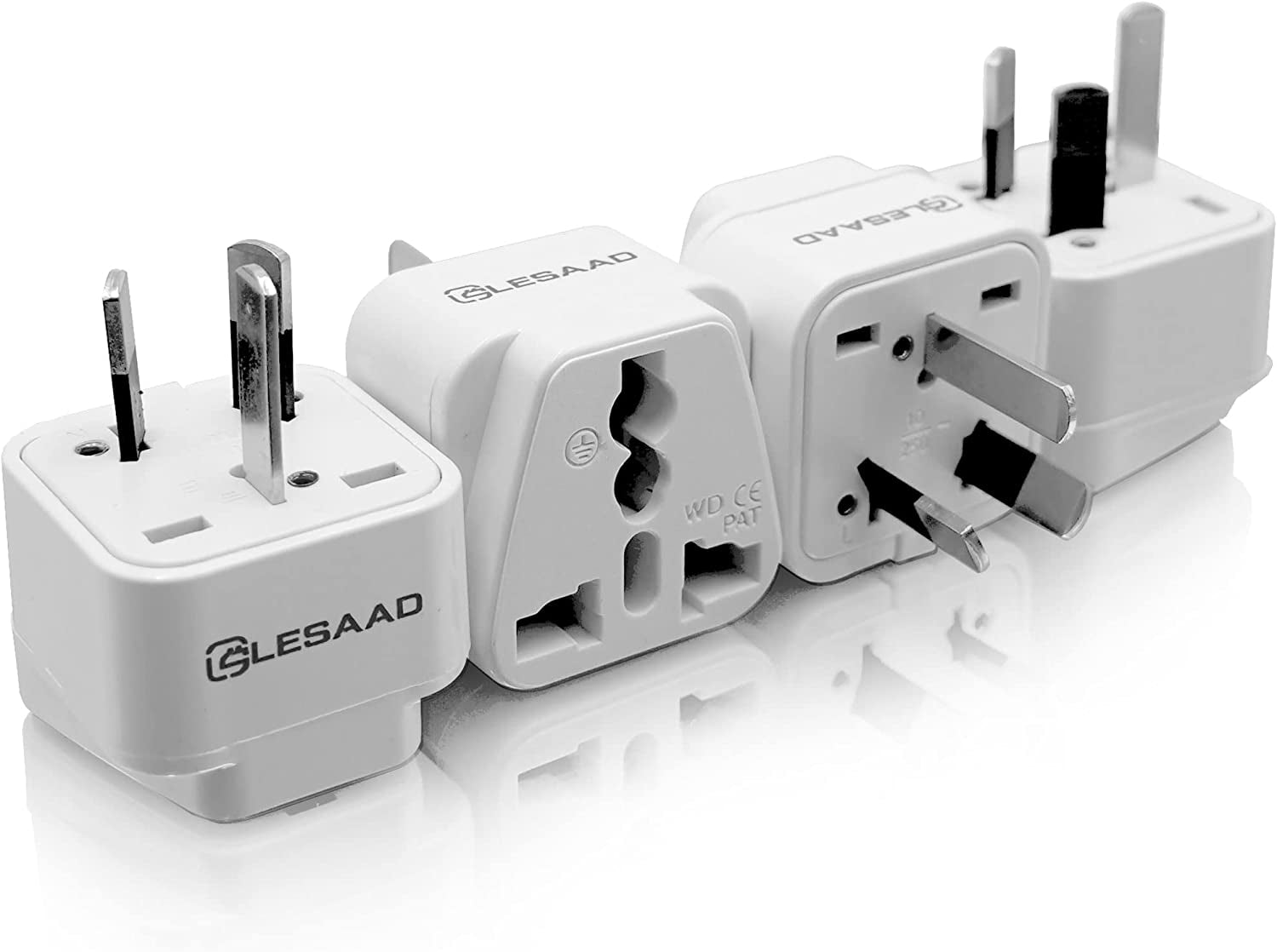 LESAAD, LESAAD (Pack of 4) Travel Adapter with Universal Safety Grounded 3-Pin Power Plug Inputs, for International Use (UK / US to AU)