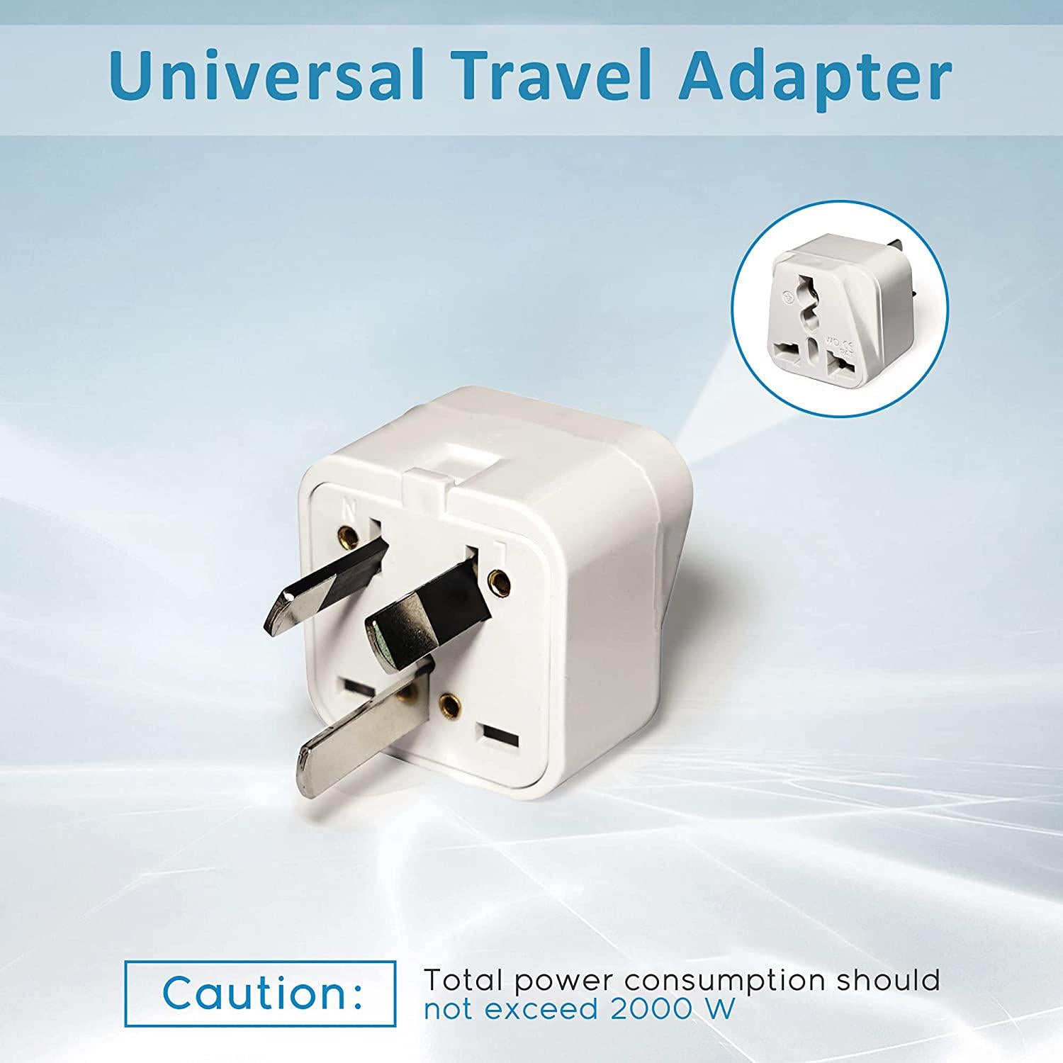 LESAAD, LESAAD (Pack of 8) Travel Adapter with Universal Safety Grounded 3-pin Power Plug inputs, for International use (UK / US to AU)