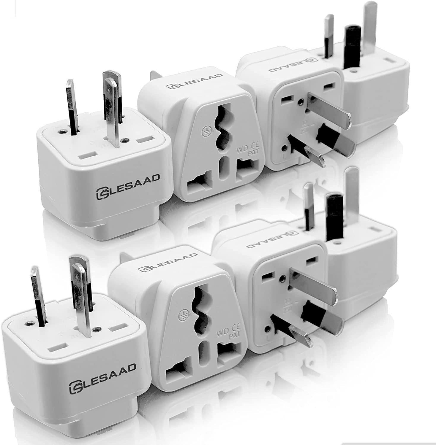 LESAAD, LESAAD (Pack of 8) Travel Adapter with Universal Safety Grounded 3-pin Power Plug inputs, for International use (UK / US to AU)