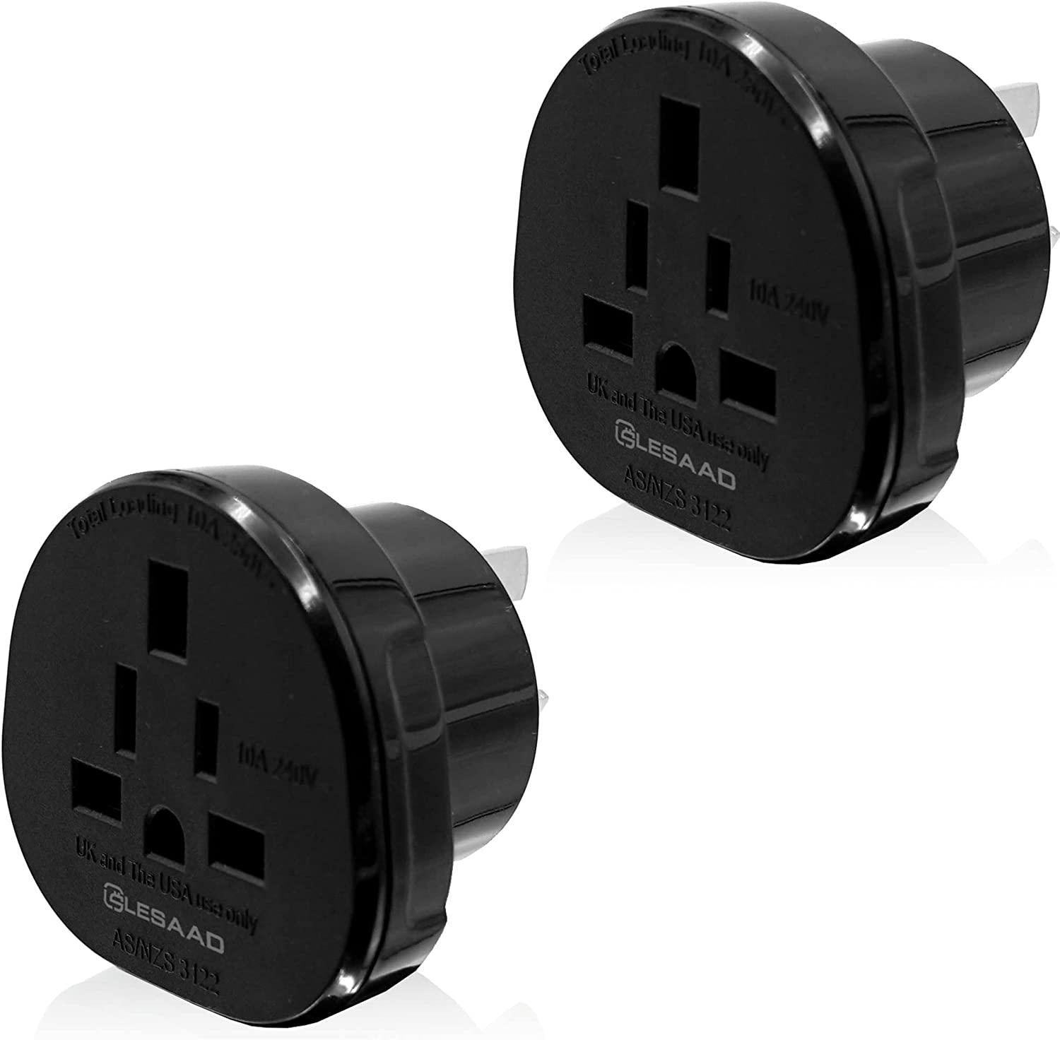 LESAAD, LESAAD SAA Approved Universal Travel Adapter(Pack of 2) with Safety Grounded 3-pin Power Plug, International adapters for UK, US, JP, CA to AU, NZ and China.