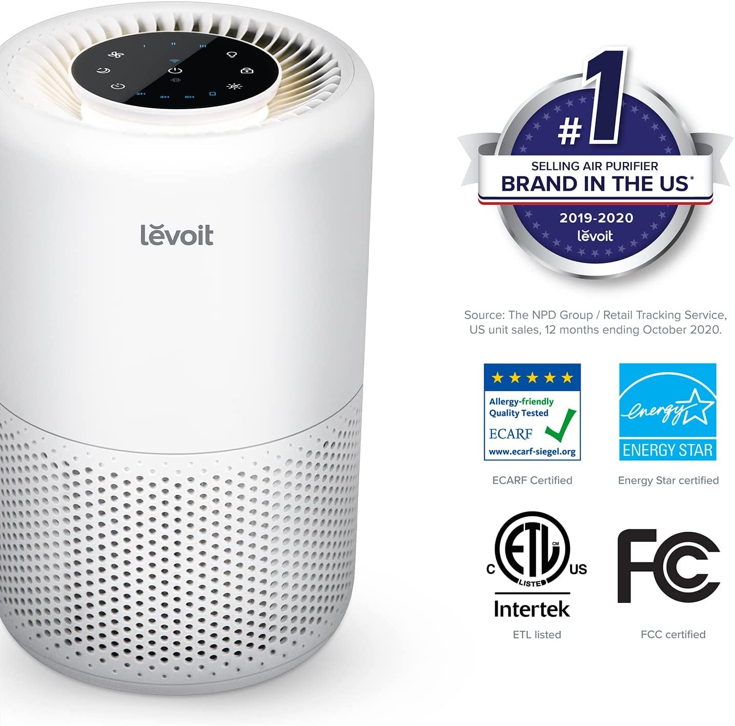 Levoit, LEVOIT Smart Wifi Air Purifier for Home, Alexa Enabled H13 True HEPA Filter for Allergies, Pets, Smokers, Smoke, Dust, Pollen, 24Db Quiet Air Cleaner for Bedroom with Display off Design, Core 200S