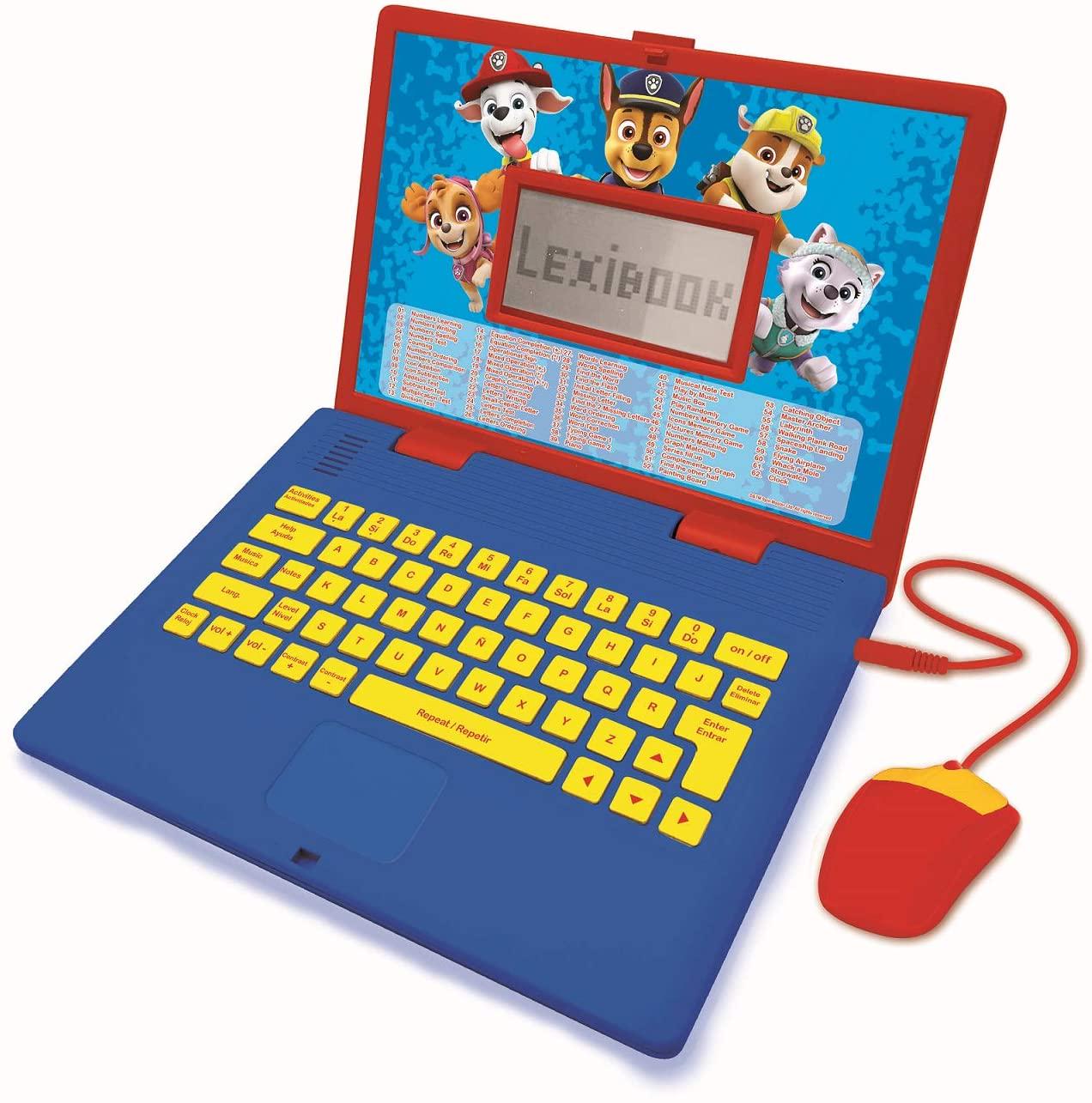 Lexibook, LEXIBOOK Paw Patrol-Educational and Bilingual Laptop Spanish/English-Toy for Child Kid (Boys and Girls) 124 Activities, Learn Play Games and Music with Chase Marshall-Red/Blue JC598PAi2