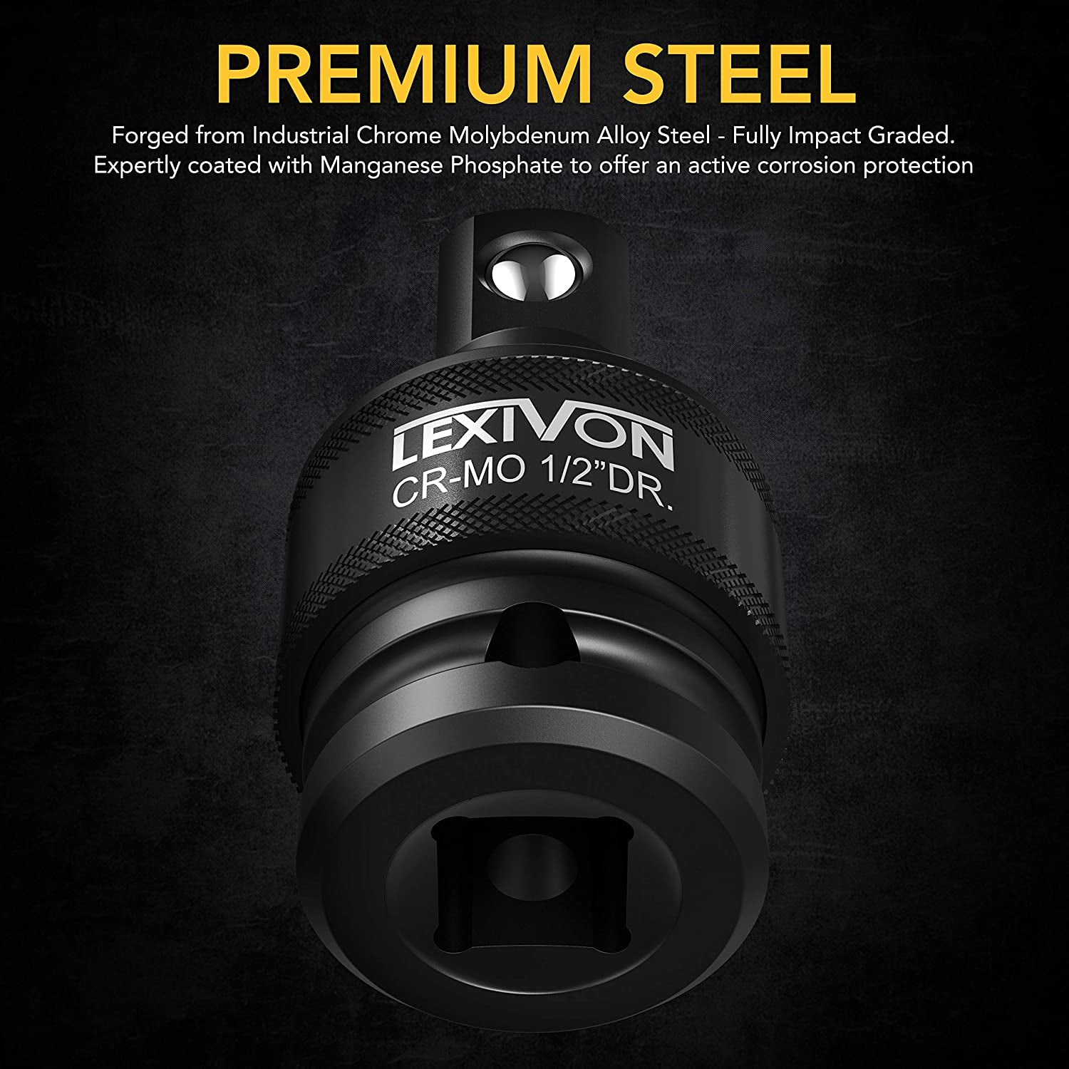 LEXIVON, LEXIVON Premium Impact Universal Joint Socket Swivel Set | 3-Piece Ball Spring Design 1/2", 3/8", and 1/4" U-Joint Drive | Cr-Mo Steel - Full Impact Grade (LX-113)
