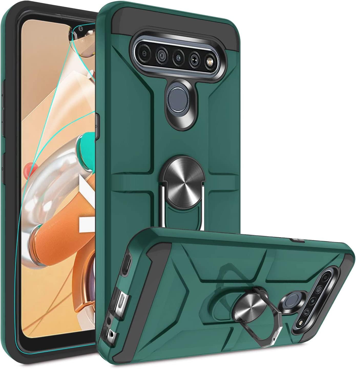 Atump, LG K61 Case,LG K51S/K41S Phone Case, Atump 360° Rotation Ring Holder Kickstand [Work with Magnetic Car Mount] PC+ TPU Phone Case for LG K61 Midnight Green
