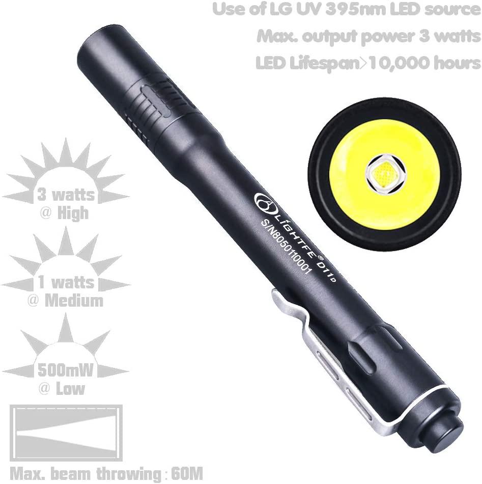 LIGHTFE, LIGHTFE Blacklight Pen Flashlight UV 395nm with Mini Size for Doctors and Nurses, Pet Urine Detection, UV Curing Light, Fluorescence Activation, Medical Inspection, Forensic Science (UV Pen D11A)
