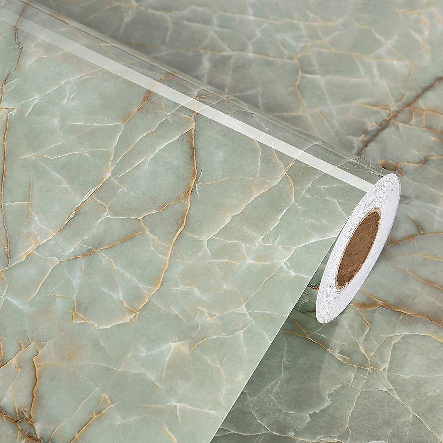 LiKiLiKi, LIKILIKI 15.75 x 472 Green Marble Contact Paper for Countertops Waterproof Marble Wallpaper Peel and Stick Countertops Self Adhesve Contact Paper for Cabinets Removable Counter Top Stick Paper Roll