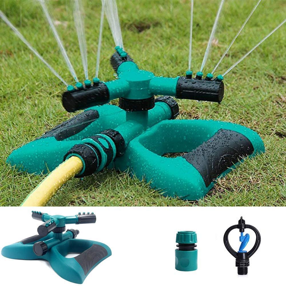 LILUOE, LILUOE Garden Sprinkler, Automatic 360 Rotating Adjustable Garden Automatic Lawn Water Sprinkler Durable 3 Arm Sprayer