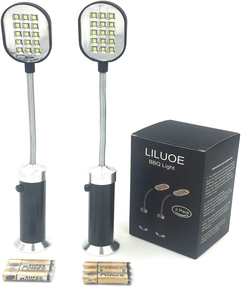 LILUOE, LILUOE Magnetic Barbecue BBQ Light-2Pcs (Include 6 AAA Alkaline Batteries), Black