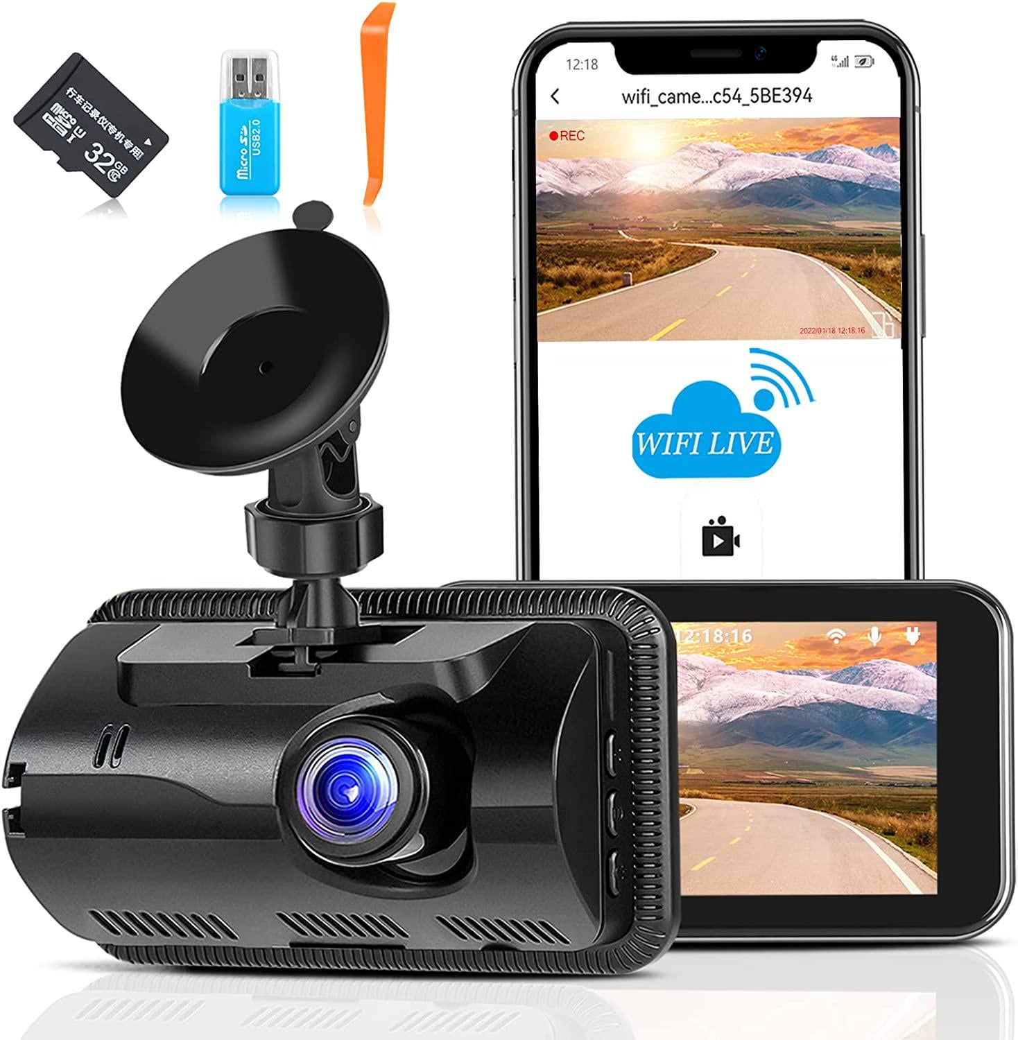 LINGTHIN, LINGTHIN Dash Cam WiFi&APP Control Full HD 1080P Dashcam with 32G Card, Dash Cam front Wireless Dash Cams for Cars with 3.5 Inch IFS Screen, Loop Recording,Super Night Vision,G-sensor,Parking Monitor