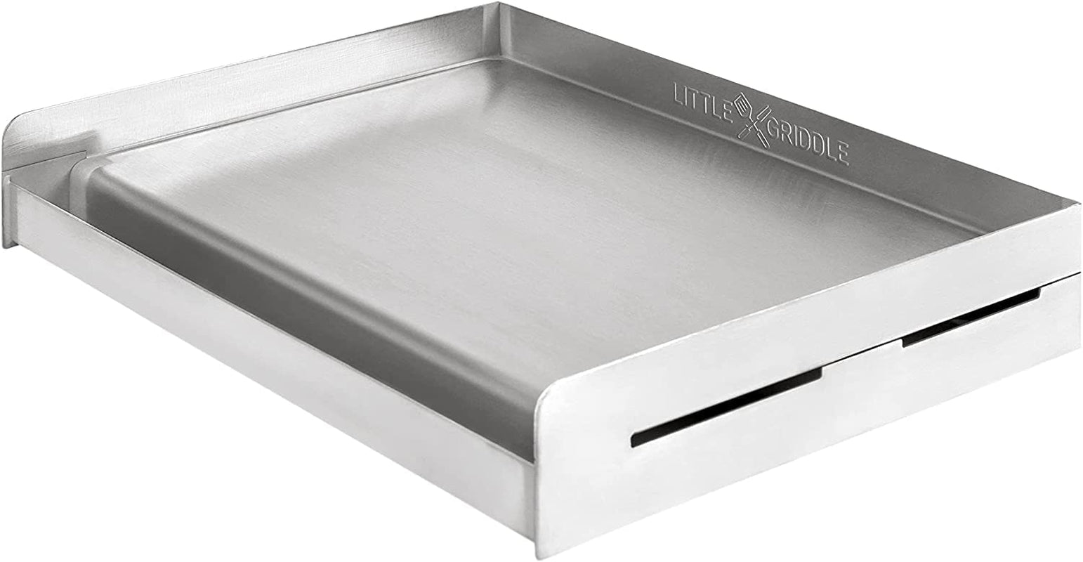 Little Griddle, LITTLE GRIDDLE Sizzle-Q SQ180 100% Stainless Steel Universal Griddle with Even Heating Cross Bracing for Charcoal/Gas Grills, Camping, Tailgating, and Parties (18"X13"X3")