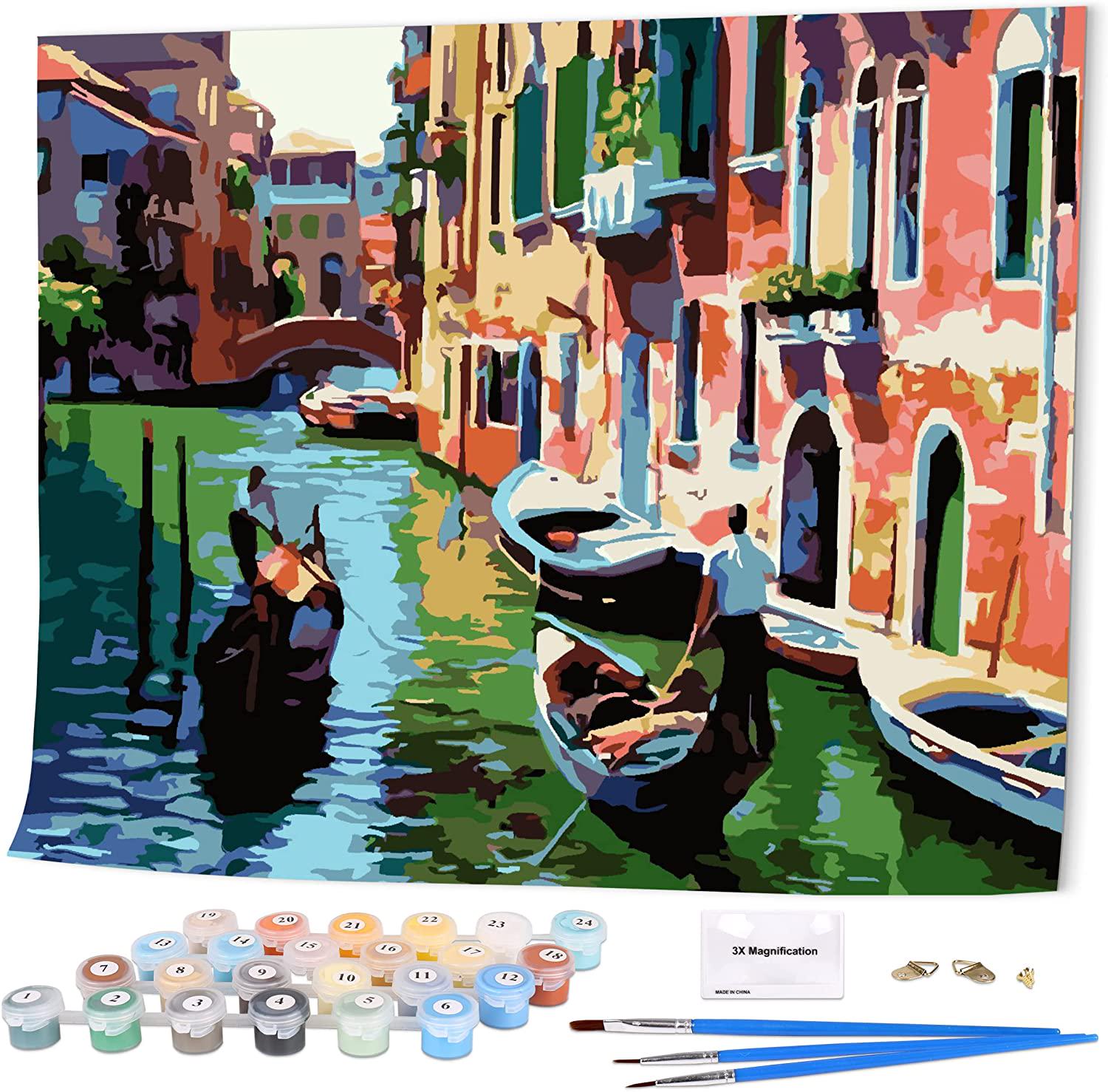 LIUDAO, LIUDAO Paint by Number Kits for Adults Oil Painting on Canvas- Twilight Venice 16x20 Inch Without Frame, Twilight Venice, Frameless