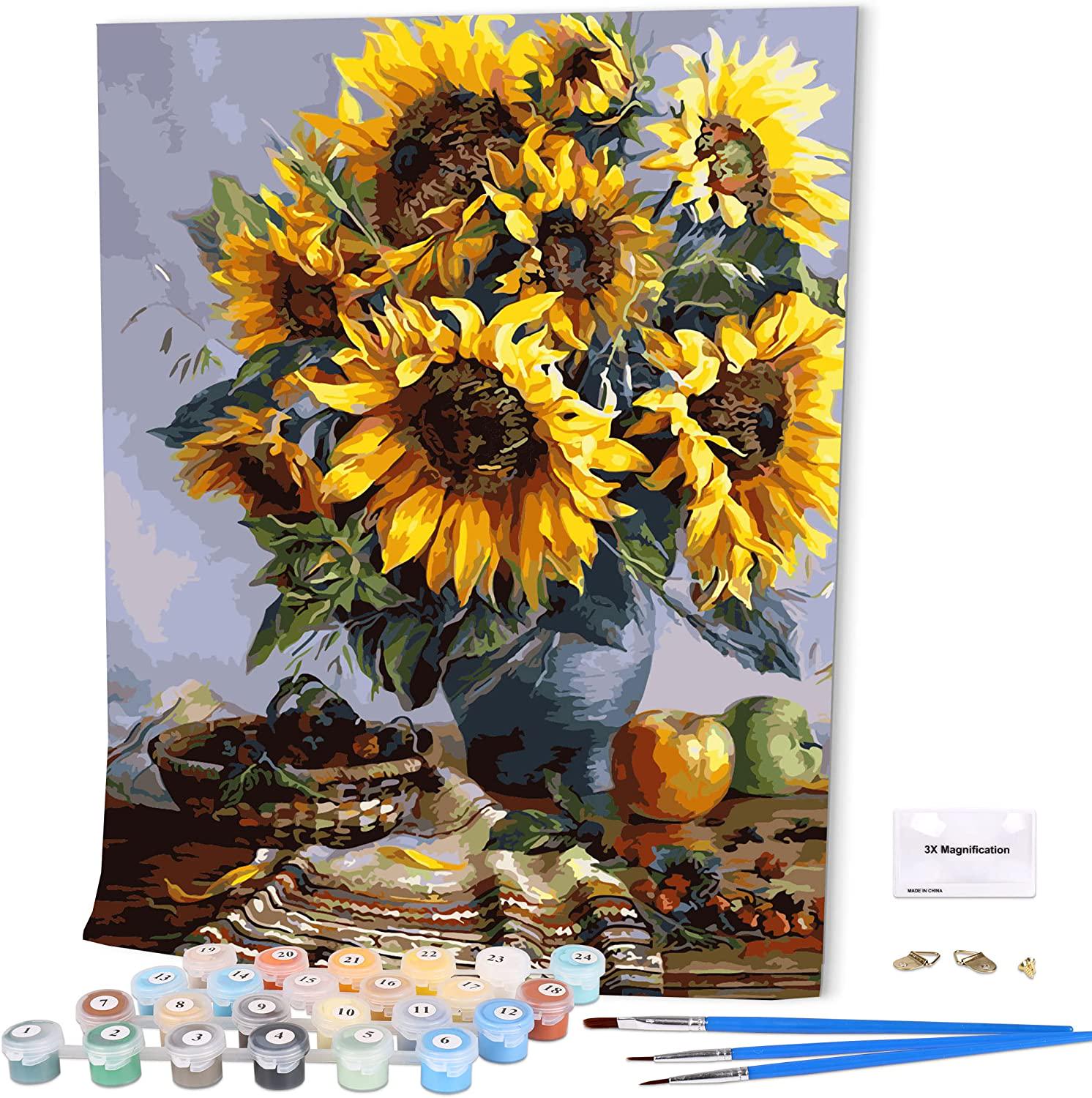 LIUDAO, LIUDAO Sunflower DIY Oil Painting on Canvas Paint Number Kit Adults Beginner 16x20 Inches Without Frame