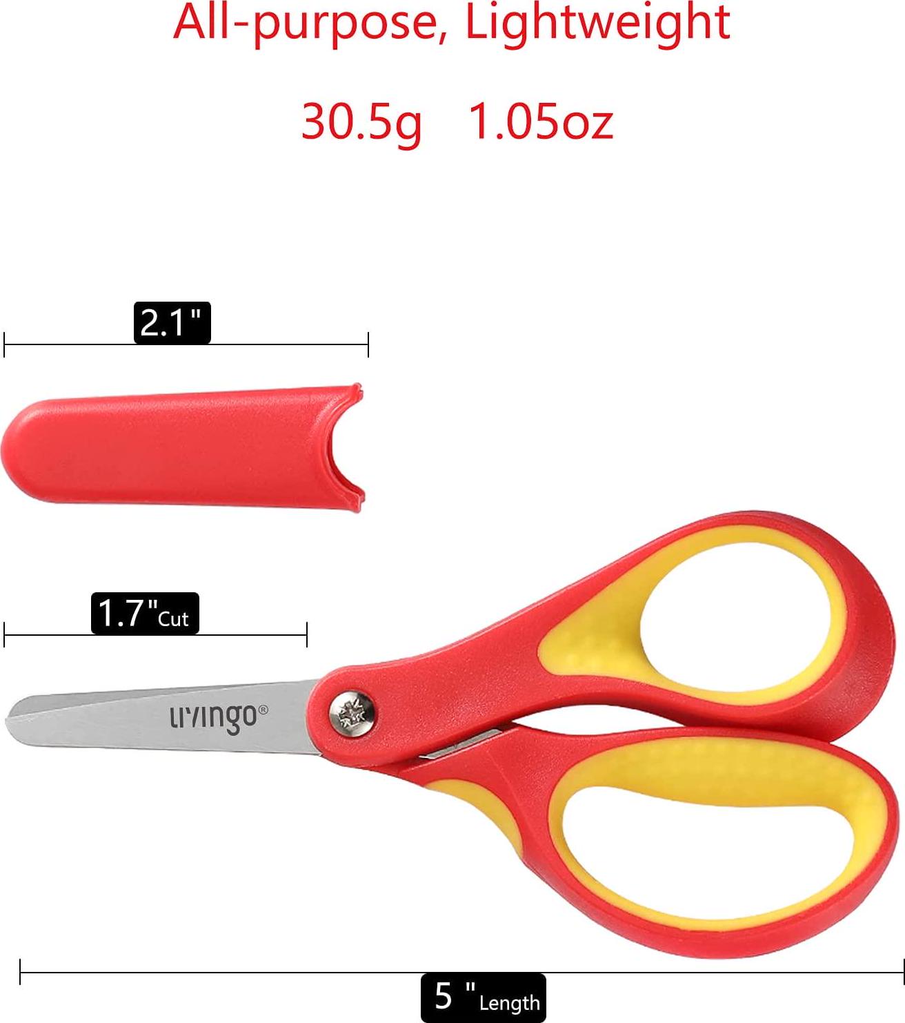 LIVINGO, LIVINGO 5 Small School Student Blunt Tip Kids Craft Scissors, Sharp Stainless Steel Blades Safety Soft Grip Handles for Children Cutting Paper, Assorted Color, 3 Pack(12.7cm)