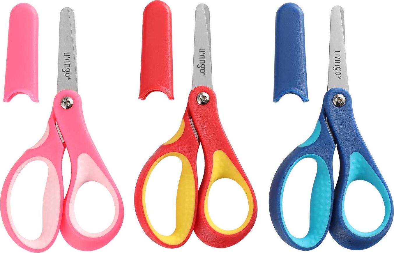 LIVINGO, LIVINGO 5 Small School Student Blunt Tip Kids Craft Scissors, Sharp Stainless Steel Blades Safety Soft Grip Handles for Children Cutting Paper, Assorted Color, 3 Pack(12.7cm)