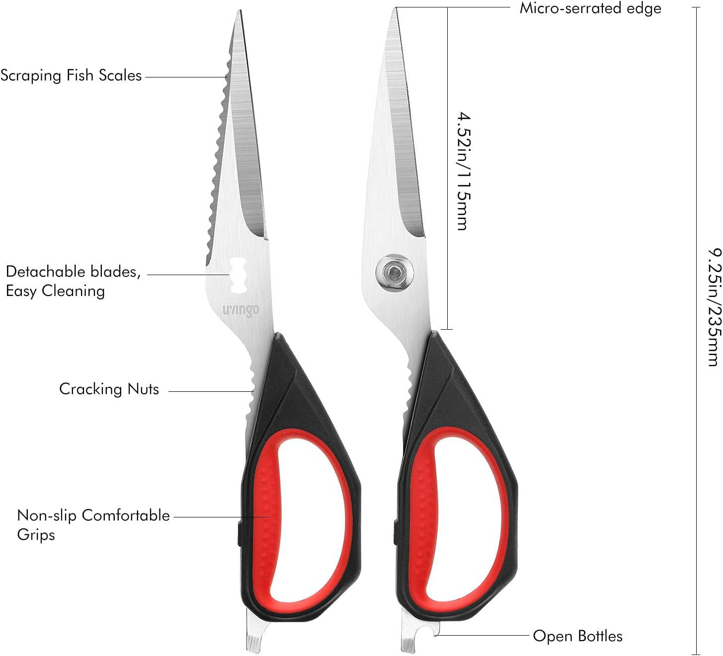 LIVINGO, LIVINGO Kitchen Scissors, 2 Pack 9.25 Utility All Purpose Poultry Shears Heavy Duty Dishwasher Safe, Come Apart Sharp Stainless Steel Cooking Food Scissors for Cutting Meat, Chicken, Vegetable, Fish