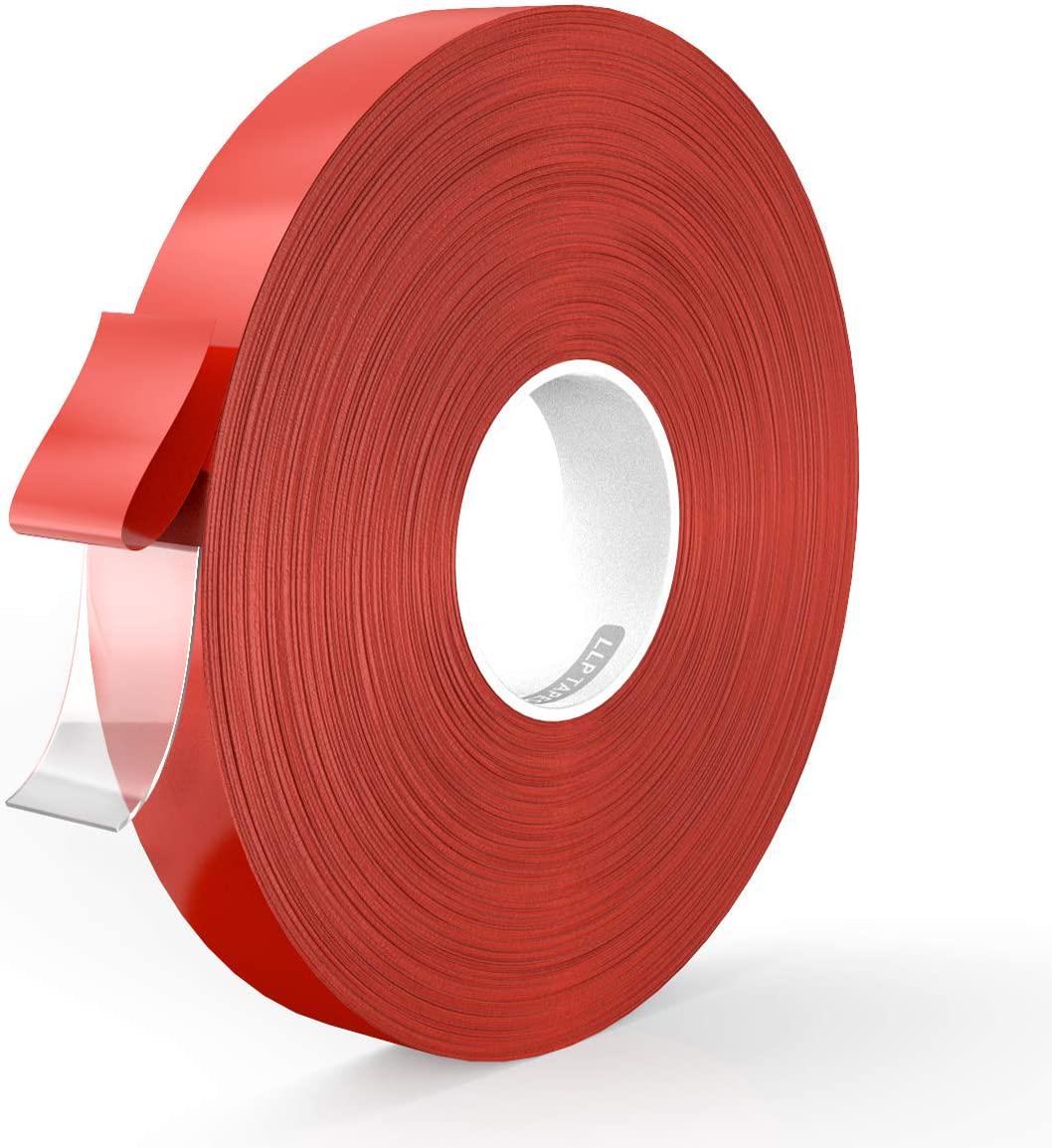 LLPT, LLPT Double Sided Tape Acrylic Waterproof Residue Free Strong Mounting Tape 0.6 Inch x 108 Feet Clear(AC0600)
