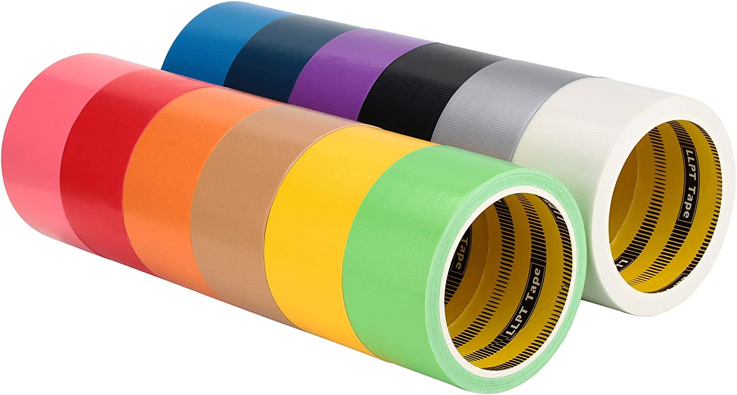 LLPT, LLPT Duct Tape 12 Premium Assorted Color Packs 2 Inch X 30 Feet X 11 Mil Included Blue Pink Yellow Green Orange Red Black White Brown Silver Purple (DT612)
