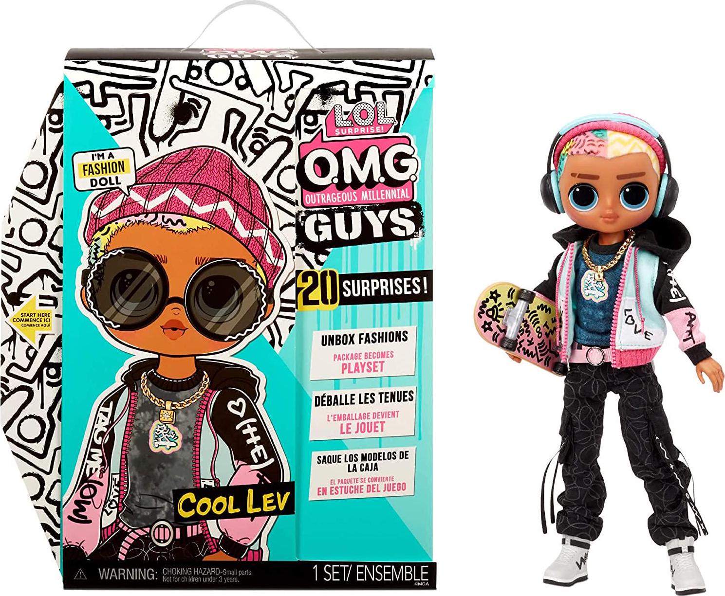 L.O.L. Surprise, LOL Surprise OMG Guys Fashion Doll Cool Lev with 20 Surprises, Poseable, Including Skateboard, Outfit and Accessories Playset - Kids and Collectors, Toys for Girls Boys Ages 4 5 6 7+ Years Old