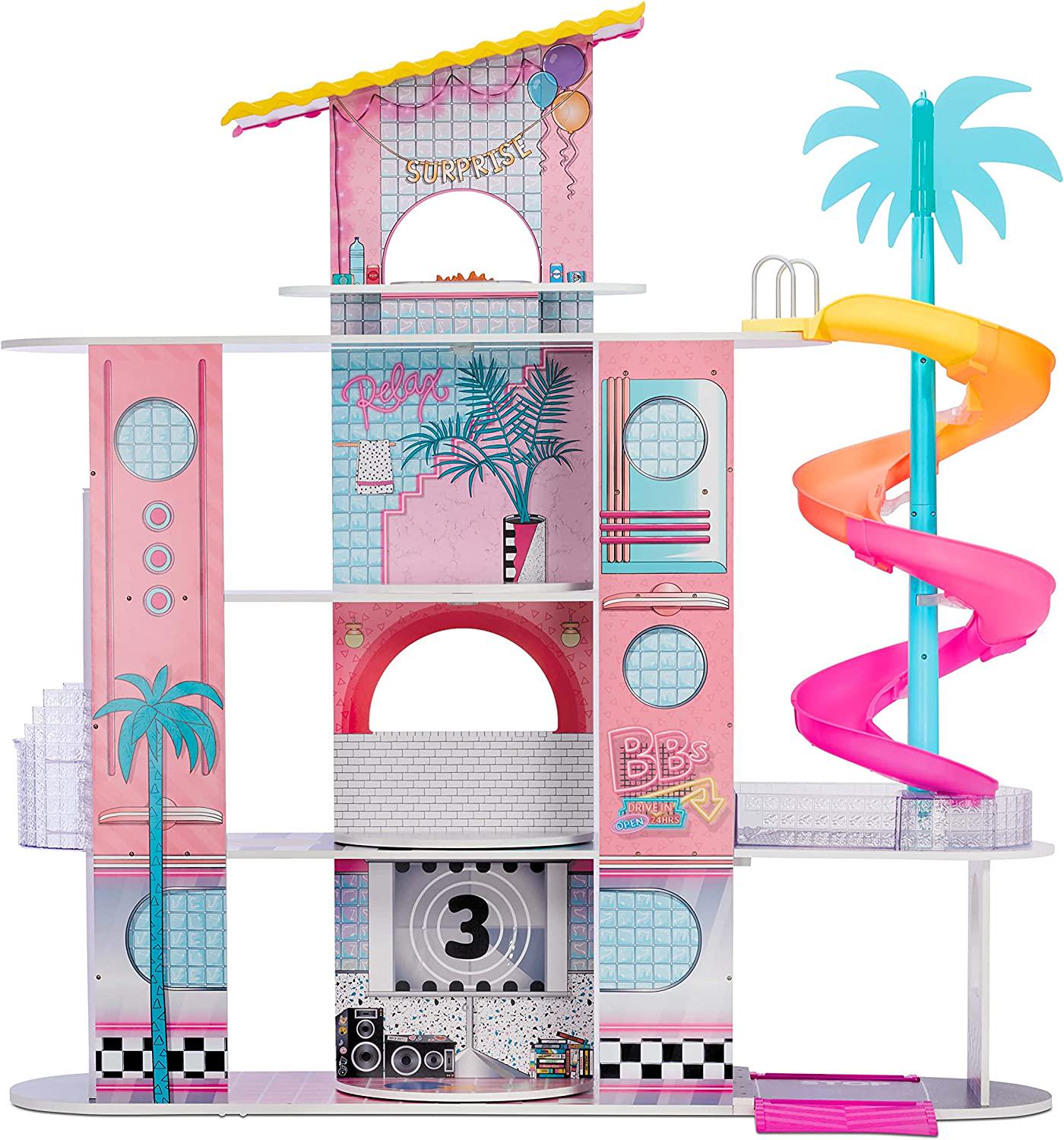 L.O.L. Surprise, LOL Surprise OMG House of Surprises New Real Wood Doll House w 85+ Surprises | 4 Stories, 10 Rooms Including Elevator, Bedroom, Pool, Bathroom, Fully Equipped Kitchen, Living Room, Rooftop and More