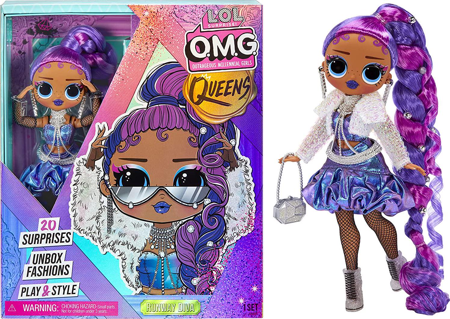 L.O.L. Surprise, LOL Surprise OMG Queens Runway Diva fashion doll with 20 Surprises Including Outfit and Accessories for Fashion Toy, Girls Ages 3 and up, 10-inch doll