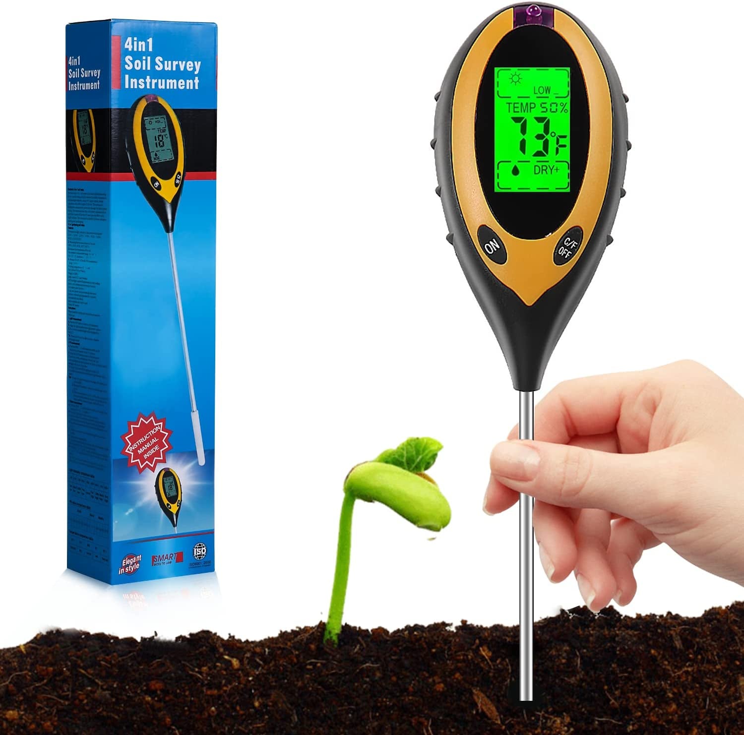 LONENESSL, LONENESSL 4 in 1 Soil Moisture Meter,Soil Tester Moisture High Accuracy PH Meter,Plant Moisture/Light/Ph Acidity Meter/Temperatur,Soil Water Monitor for Gardening,Farming,Lawn