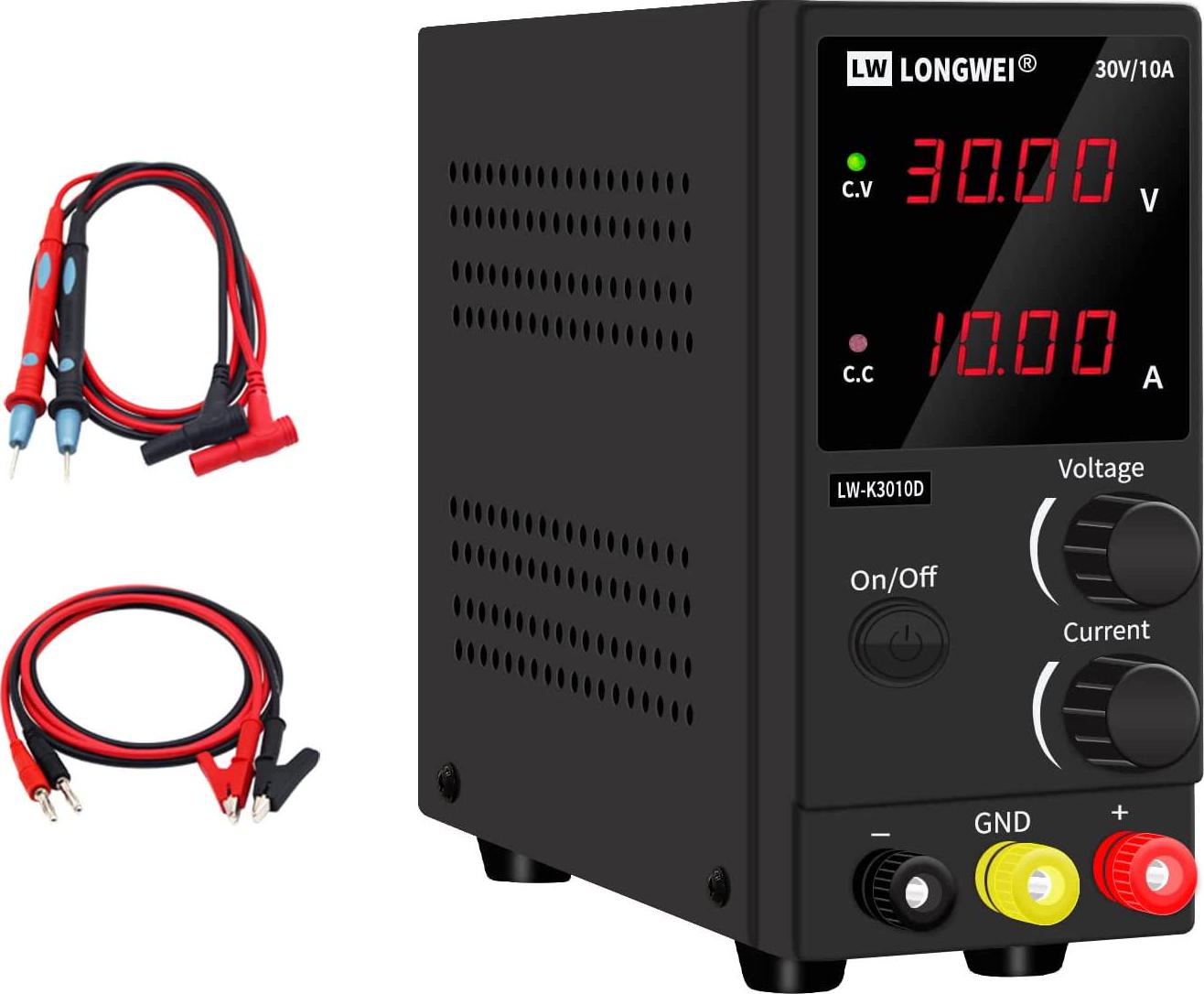 LONGWEI, LONGWEI Â DC Power Supply Variable 30V 10A Bench Power Supply 4-Digital LED Display Variable Power Supply for DIY, Electroplating kit Lab Power Supply with 2 Sets Bench Power Supply Leads
